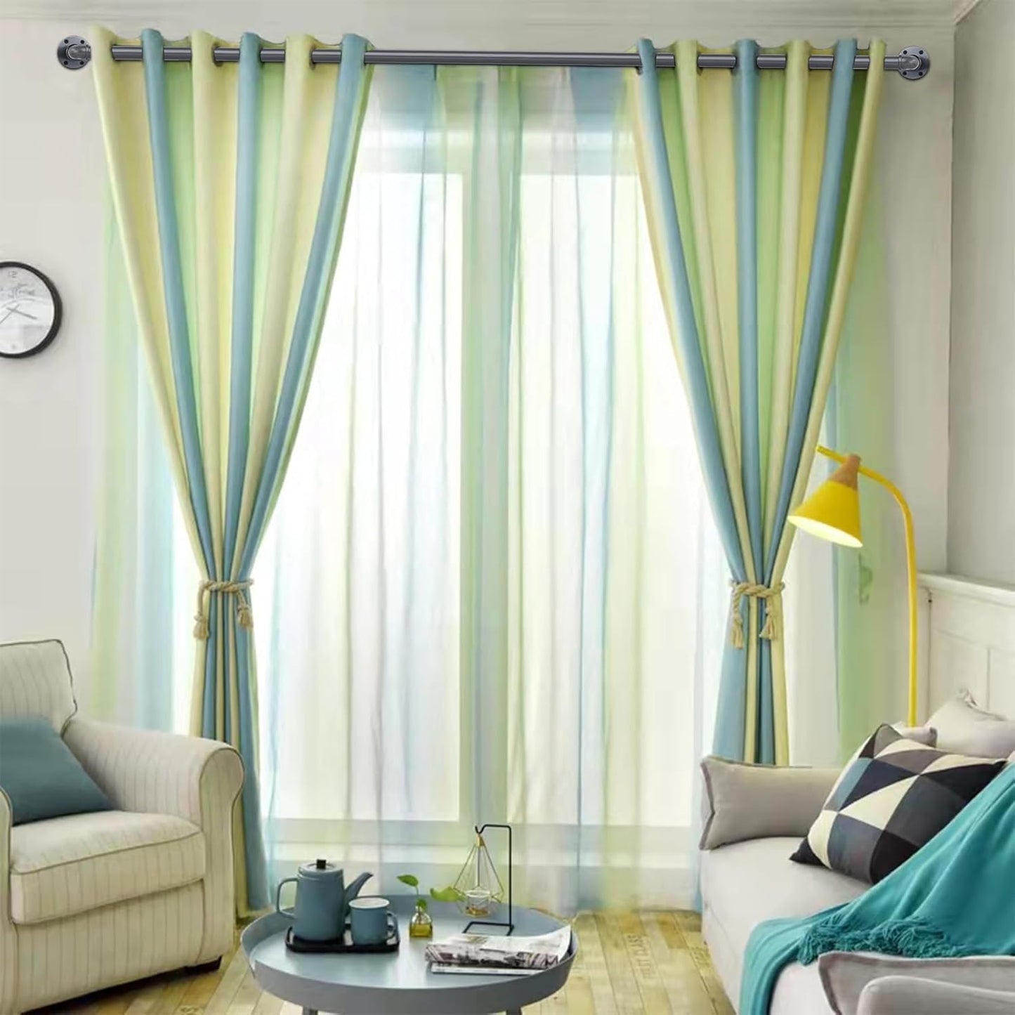 Industrial Curtain Rods - 1 inch, Grey, 30-144" - Set with Brackets, Suitable for Windows 66 to 120, Outdoor & Indoor Use