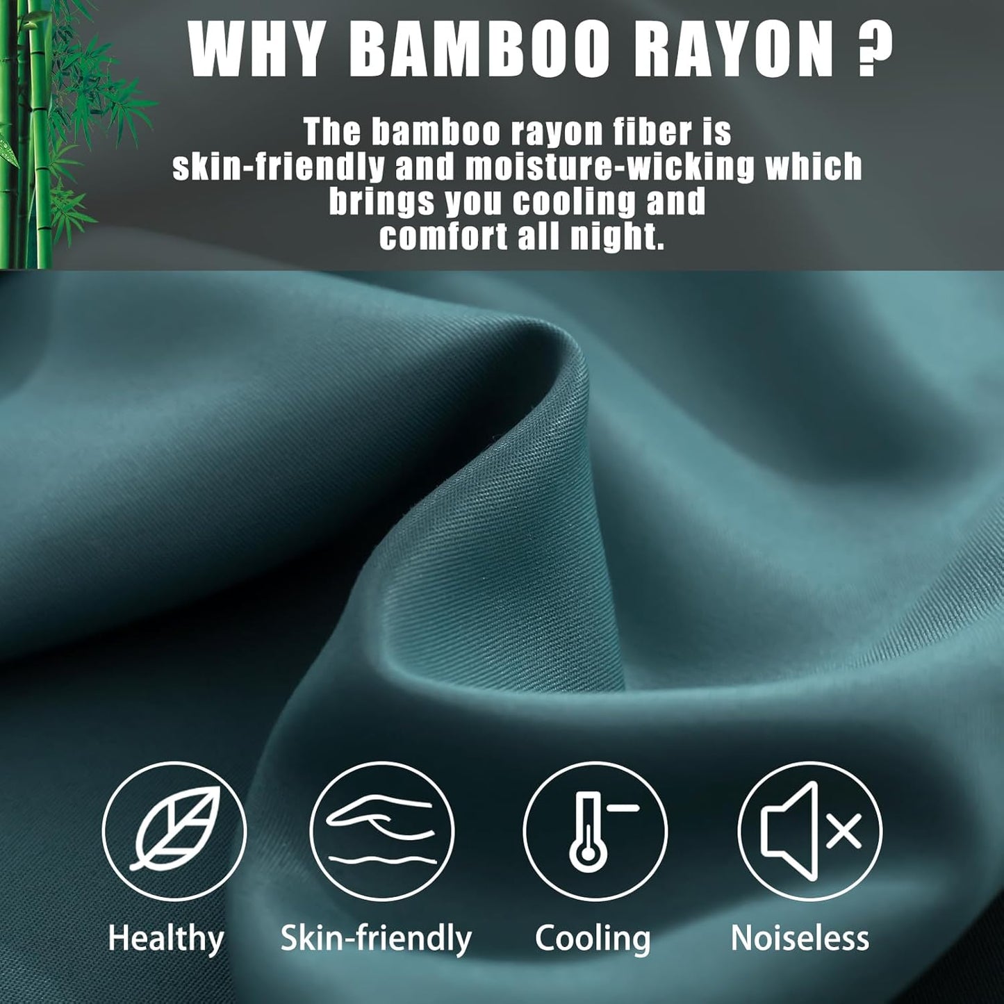 Teal Pillow Cases Standard Size 2 Pack, Bamboo Rayon Cooling Pillowcases with Envelope Closure, Cool Breathable Pillow Case for Hot Sleepers & Night Sweats, 20x26 inches
