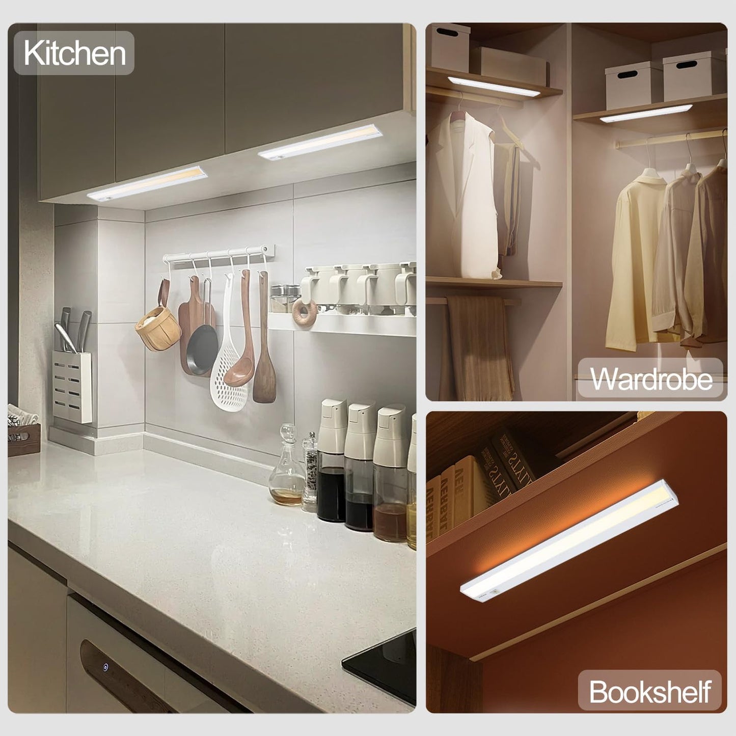 Ansen 3Packs of Under Cabinet Lights for Kitchen, 24in 18W 1237LM, Dimmable Hardwire Led Light for Closet, CRI>92, R9>90, 3 Color Temperature 3000K/4000K/5000K(Warm White, Cool White, Daylight)