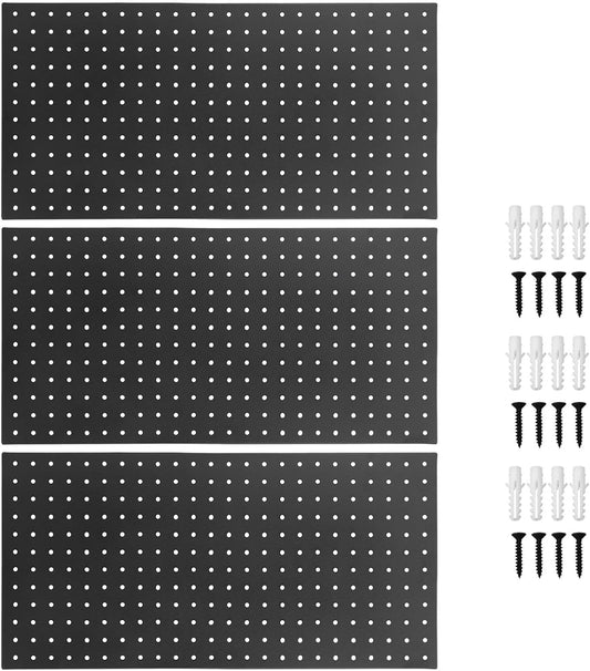 3Pcs Metal Pegboard Panels, 24x12inch Steel Black Pegboards Wall Organizer, 130lbs Heavy Duty Peg Board for Walls Home, Garage Tool Storage, Office Organization