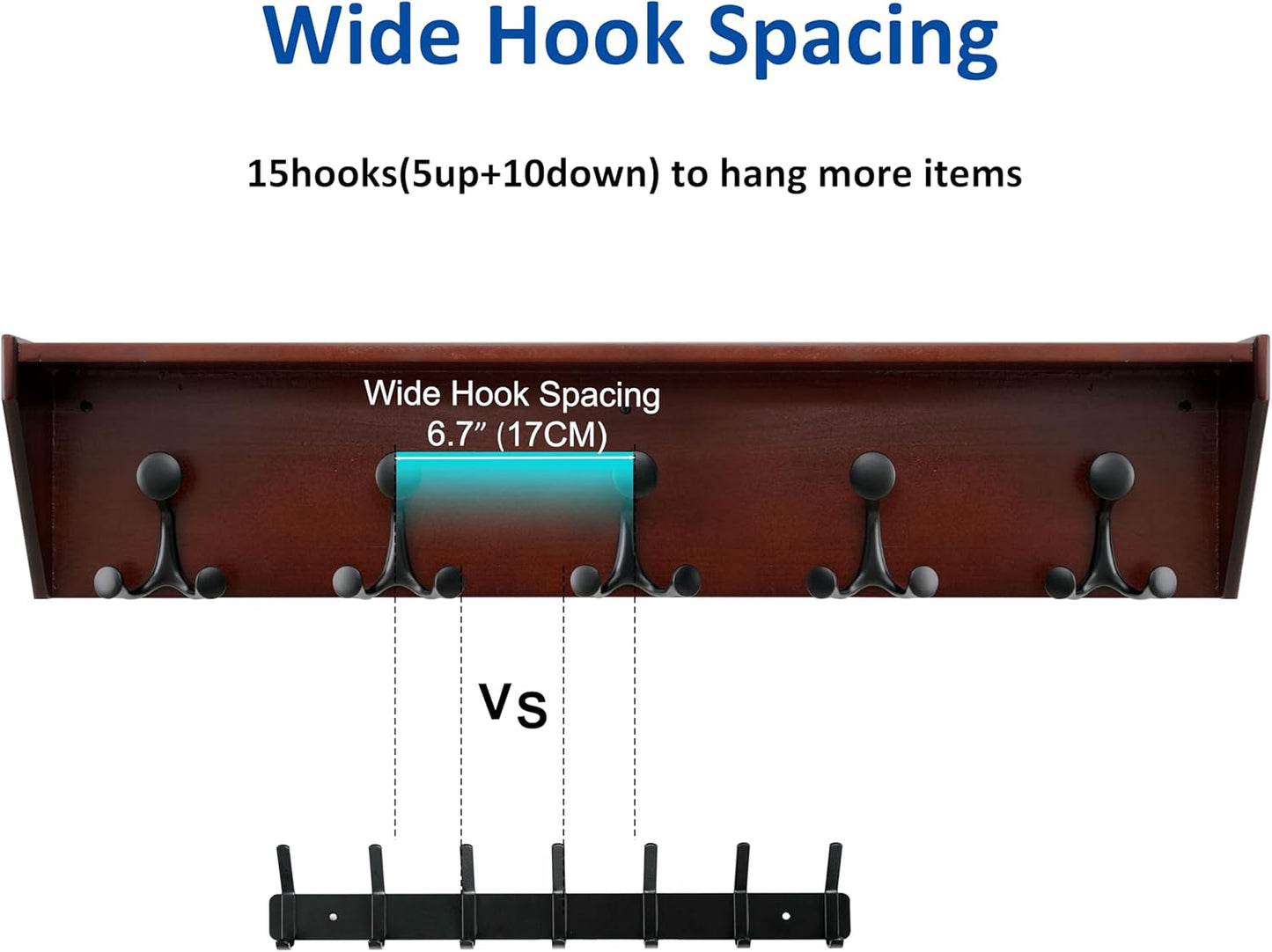 WEBI Wall Shelf with Hooks Underneath,35” Long Wall Mounted Coat Rack with Shelf,Entryway Coat Rack with 5 Triple Hooks for Hanging Coats,Jacket,Hallway,Bedroom,Mudroom,Cherry