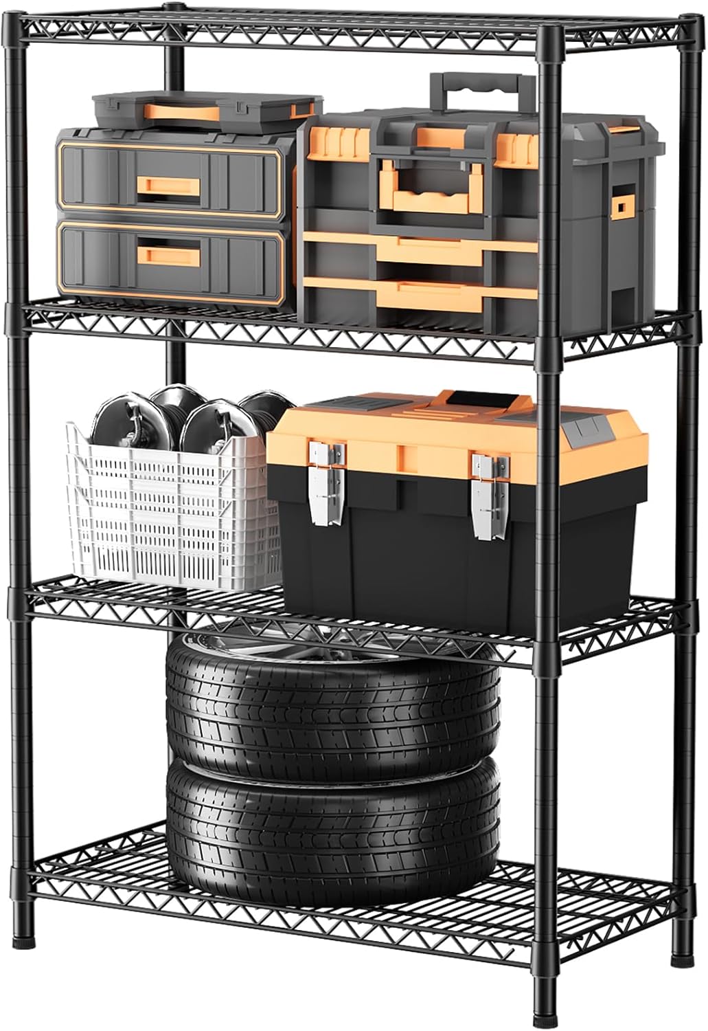 SINGAYE 4 Shelves Wire Storage Shelf 1400LBS Heavy Duty Storage Shelving Unit Metal Organizer Wire Rack Shelving 18" Dx36 Wx59 H Black