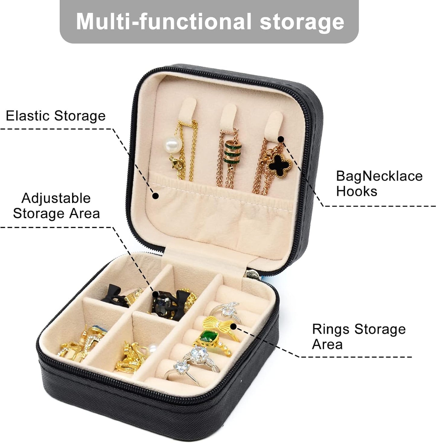 KEINE MARKE Small Jewelry Box, Travel Portable Jewelry Case for Ring, Pendant, Earring, Necklace, Bracelet Organizer Storage Holder Boxes (black*8).