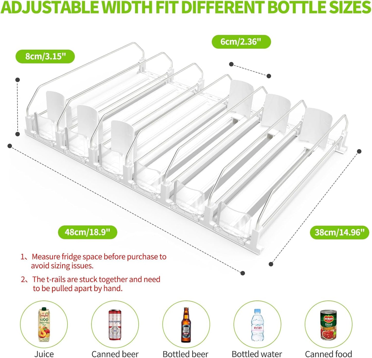 Coanto Drink Organizer for Fridge, Soda Can Dispenser for Refrigerator, Automatic Self-Pushing Fridge Drink Dispenser Holds up to 30 Cans, 6 Row