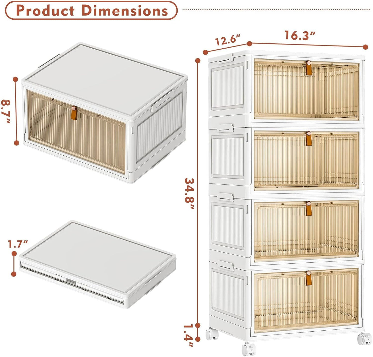 CTSNSLH 4 Tier Plastic Storage Bins and Boxes Organizer - 27Qt Stackable with Lids for Bedroom, Living Room, Office - Foldable Containers