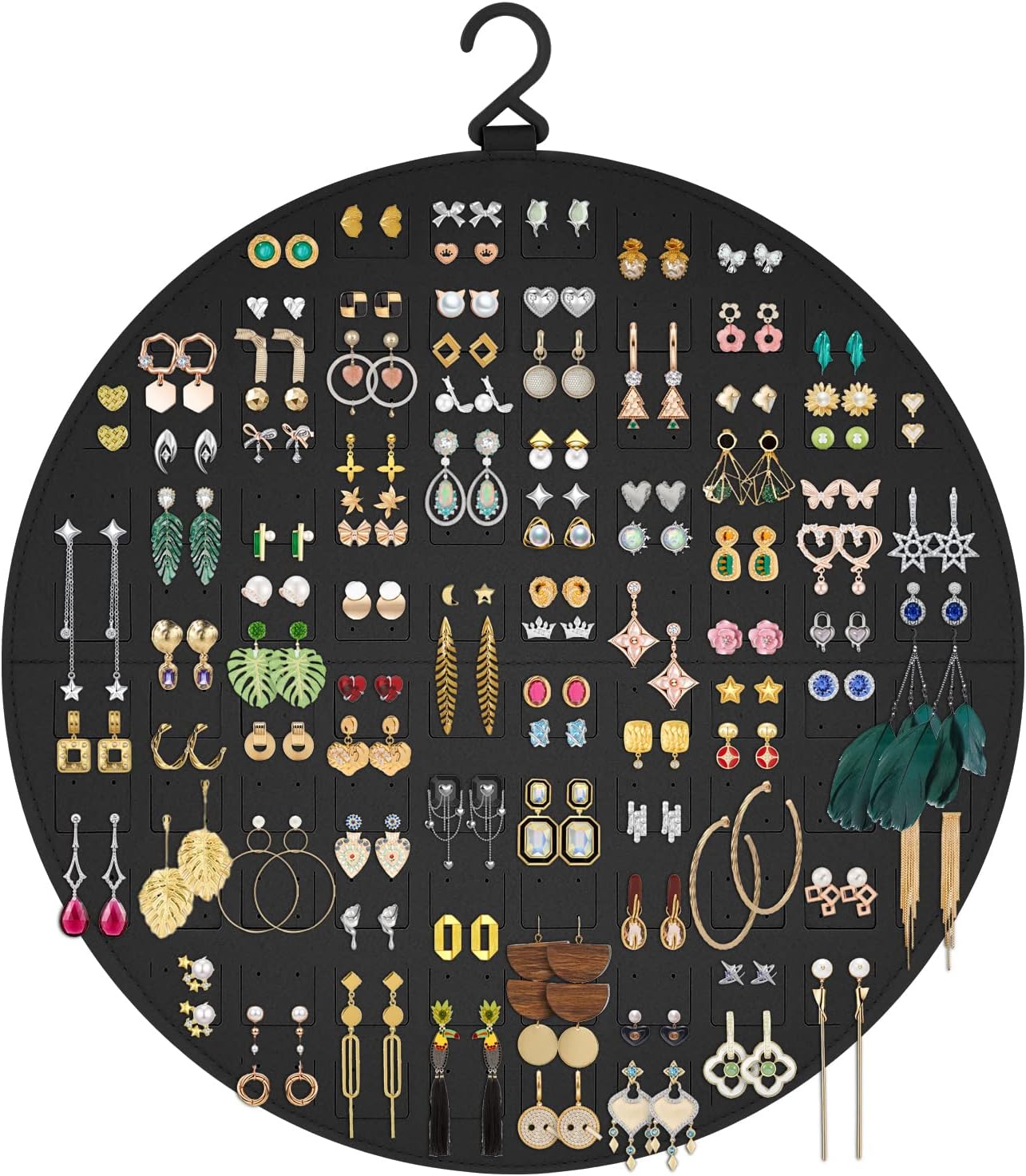 Earring Organizer, Hanging Earring Holder Holds Up to 128 Pairs, Stud Earring Organizer Storage, Round Earring Display Earring Holder Organizer for Women Girls-Black A