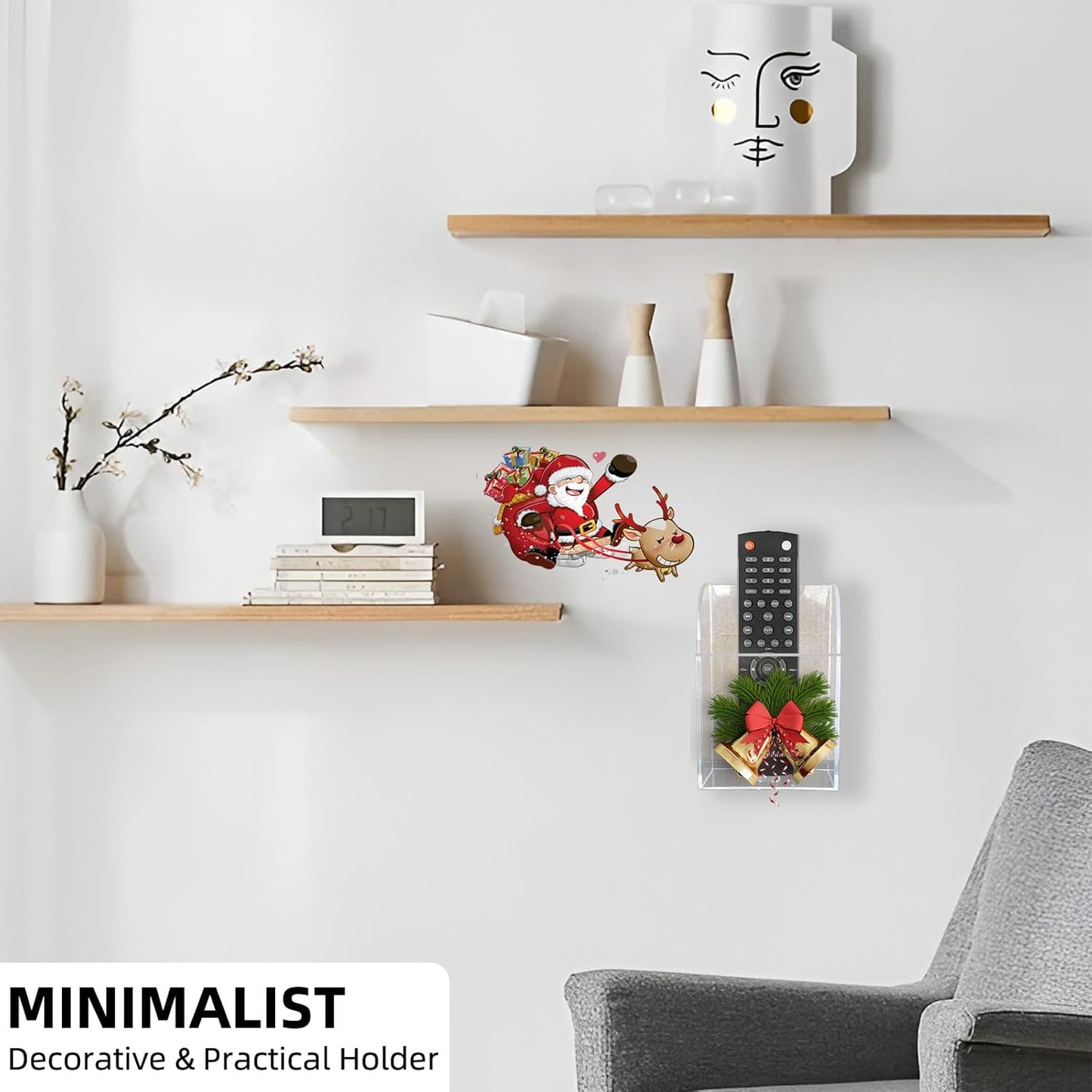 Acrylic Remote Holder Wall Mount Phone Holder for Bed, Hole-Free Fan TV Remote Holder Universal Phone Charging Storage Case for Wall, Sell-Adhesive Media Organizer