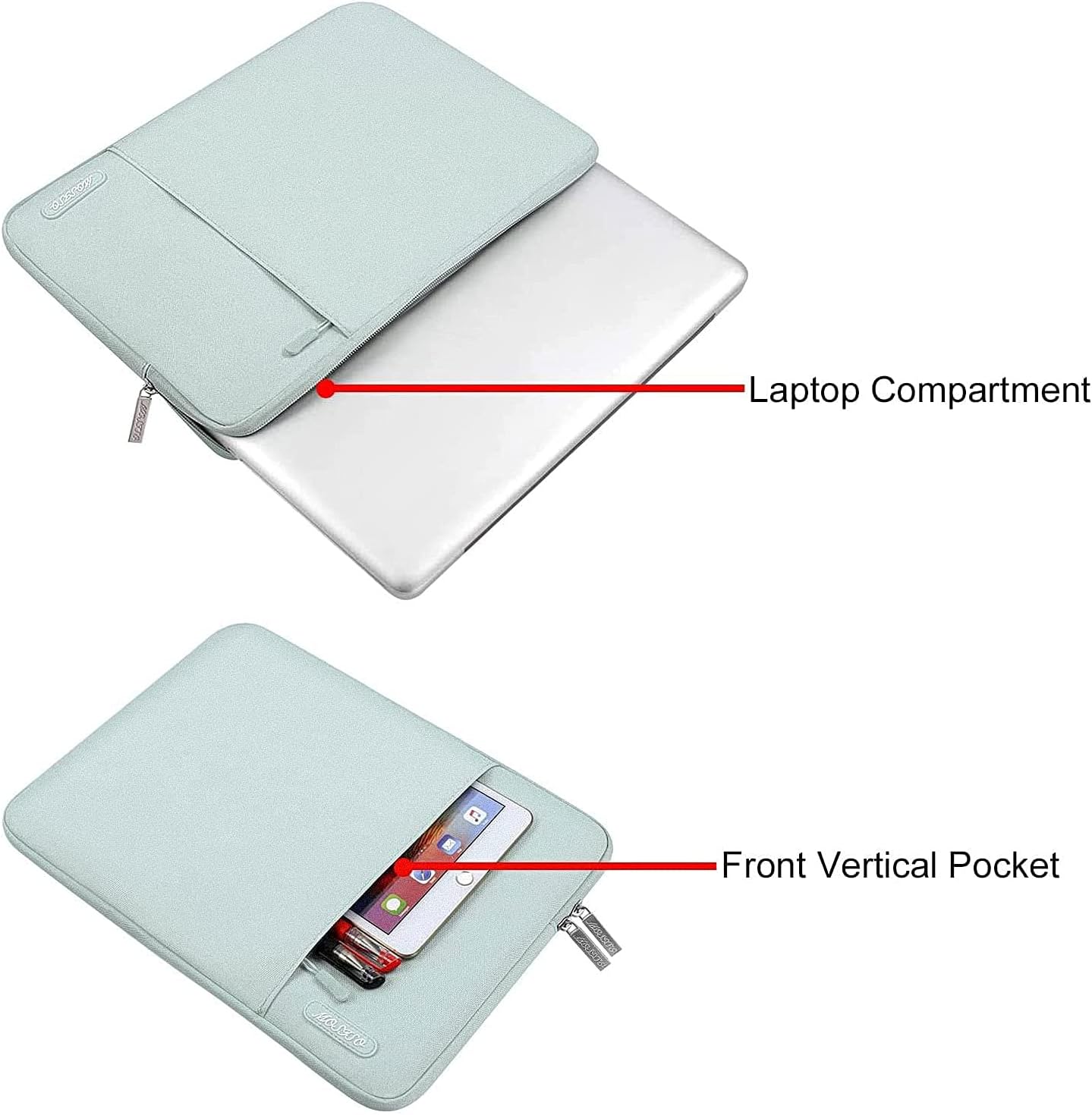 MOSISO Laptop Case 13.3 inch, 13-13.3 inch Laptop Sleeve Compatible with MacBook Air/Pro 13/Pro 14 M5 M4 M3 M2 M1, HP Dell ASUS Lenovo,Polyester Vertical Computer Sleeve Bag with Pocket, Mint Green
