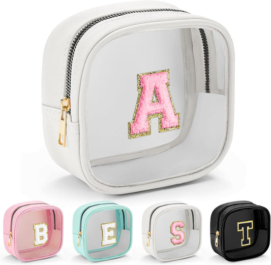 YOOLIFE Small Makeup Bag, Clear Makeup Bag Preppy Cosmetic Bags Travel Essentials Gifts for Women Teen Girlfriend Teacher Birthday Gifts 12 13 14 15 16 Years Old Girl Gifts Trendy Stuff White Mini A