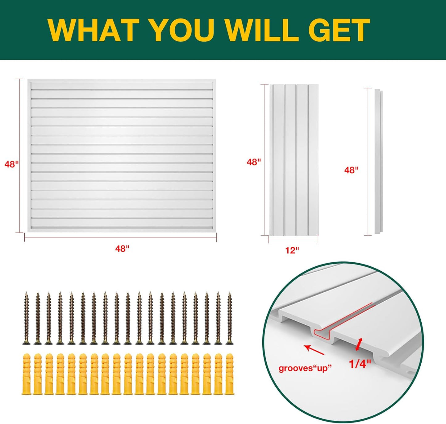 Yuzzy Slat Wall Paneling 4 x 4ft, Garage Slatwall Panel Wall Storage Systems, Heavy Duty PVC Garage Wall Organization (White)