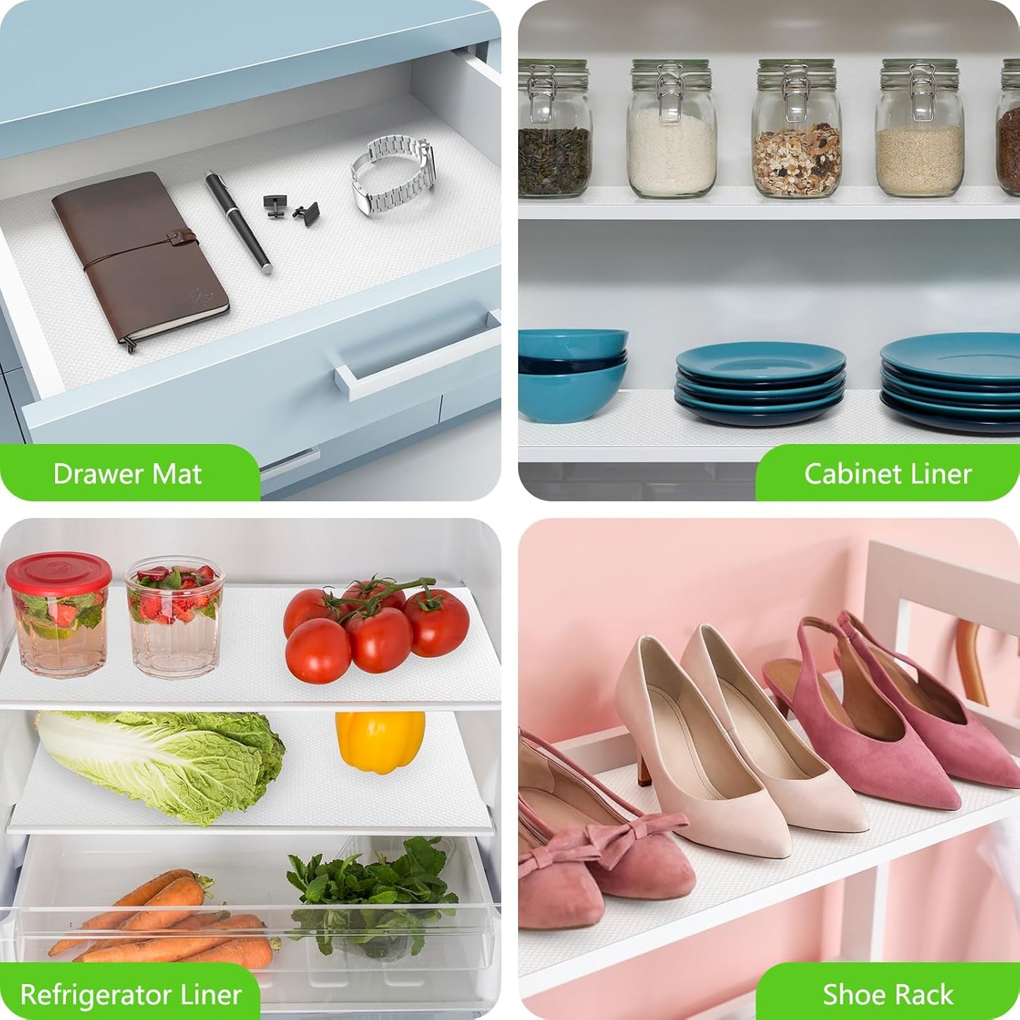 White Shelf Liners for Kitchen Cabinets Non Adhesive Drawer Liner for Bathroom Waterproof Refrigerator Liners for Shelves Fridge Plastic Mats Cabinet Cupboard Liner 23.6 x 236.2 Inches