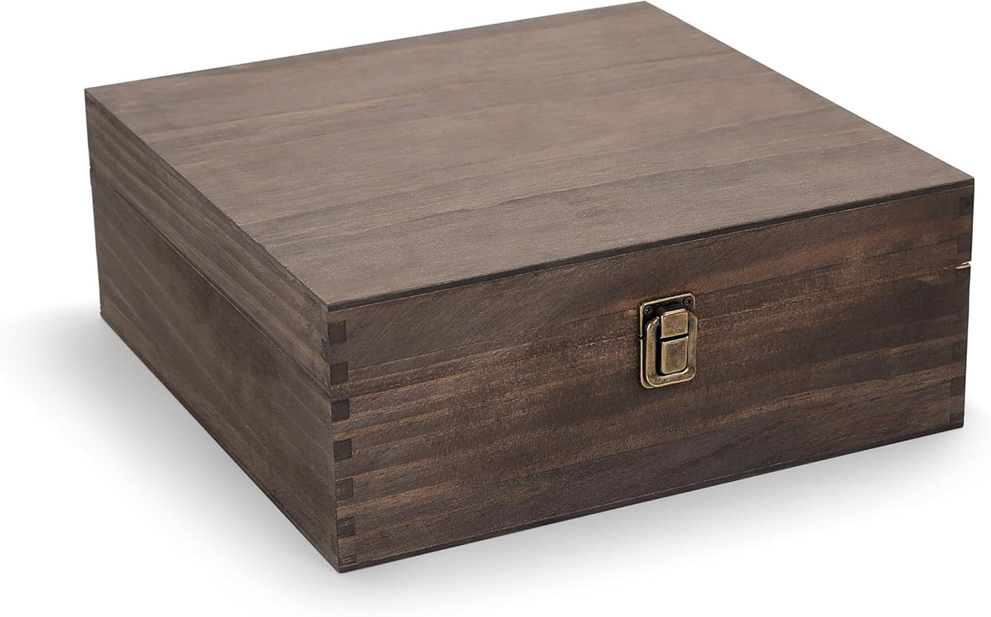 makerflo Medium Dark Walnut Wood Memory Box (Pack of 1) with Hinged with Clasp, Black Felt Inside, Keepsake Wooden Box Ideal for Craft and Personalization (Laser Engraving, Epoxy, UV DTF, and Vinyl)