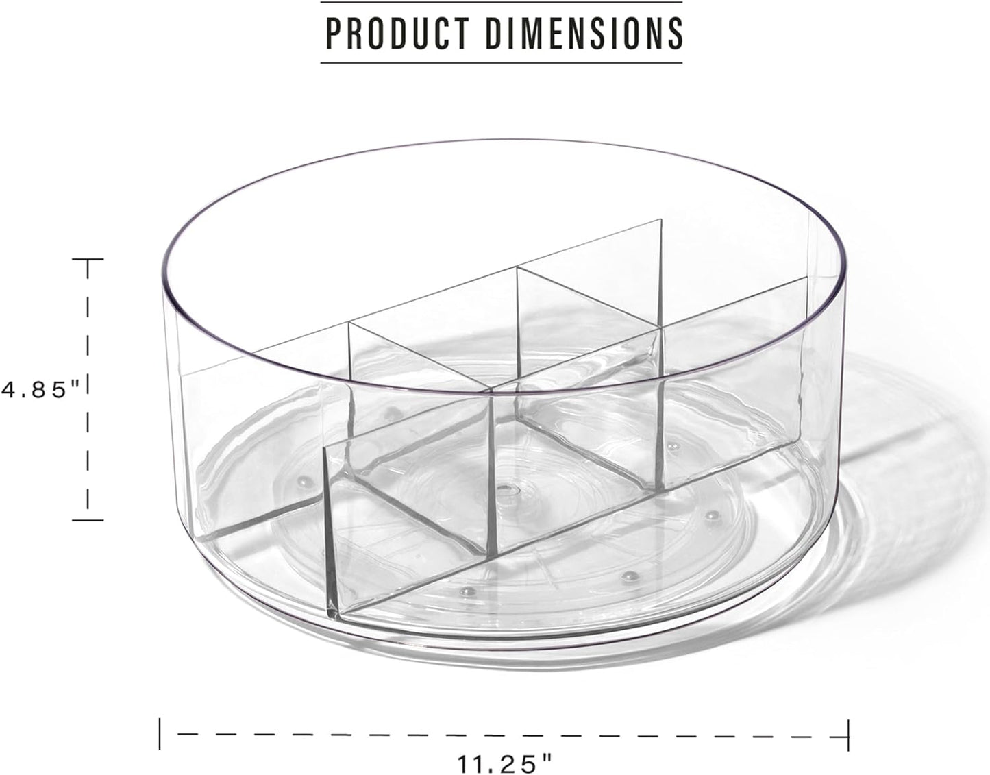 BINO Plastic Round Turntable Organizer with 5 Compartments - Clear | Spinning Divided Turntable Container | Rotating Organizer Storage for Bottle Condiments Fridge Kitchen Counter Pantry Bathroom