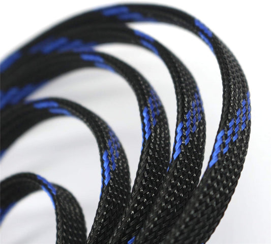 30ft PET Expandable Sleeving Wire Cable Sleeve (2/3", Steel Blue&Black)