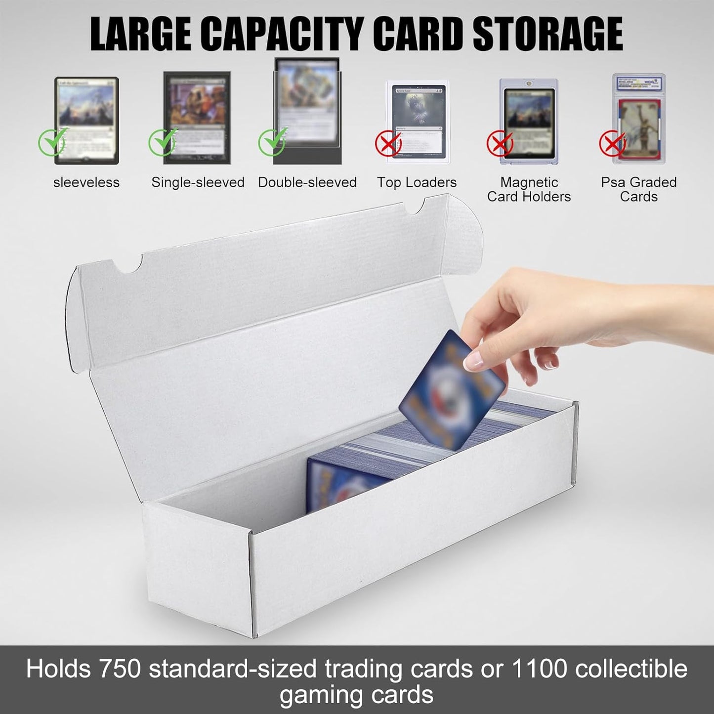 Trading Card Storage Box, 3-Pack 1100 Count White Corrugated Cardboard Bulk Sports Storage Box for TCG/Magic/Mtg Basketball Cards, Collectible Trading Cards