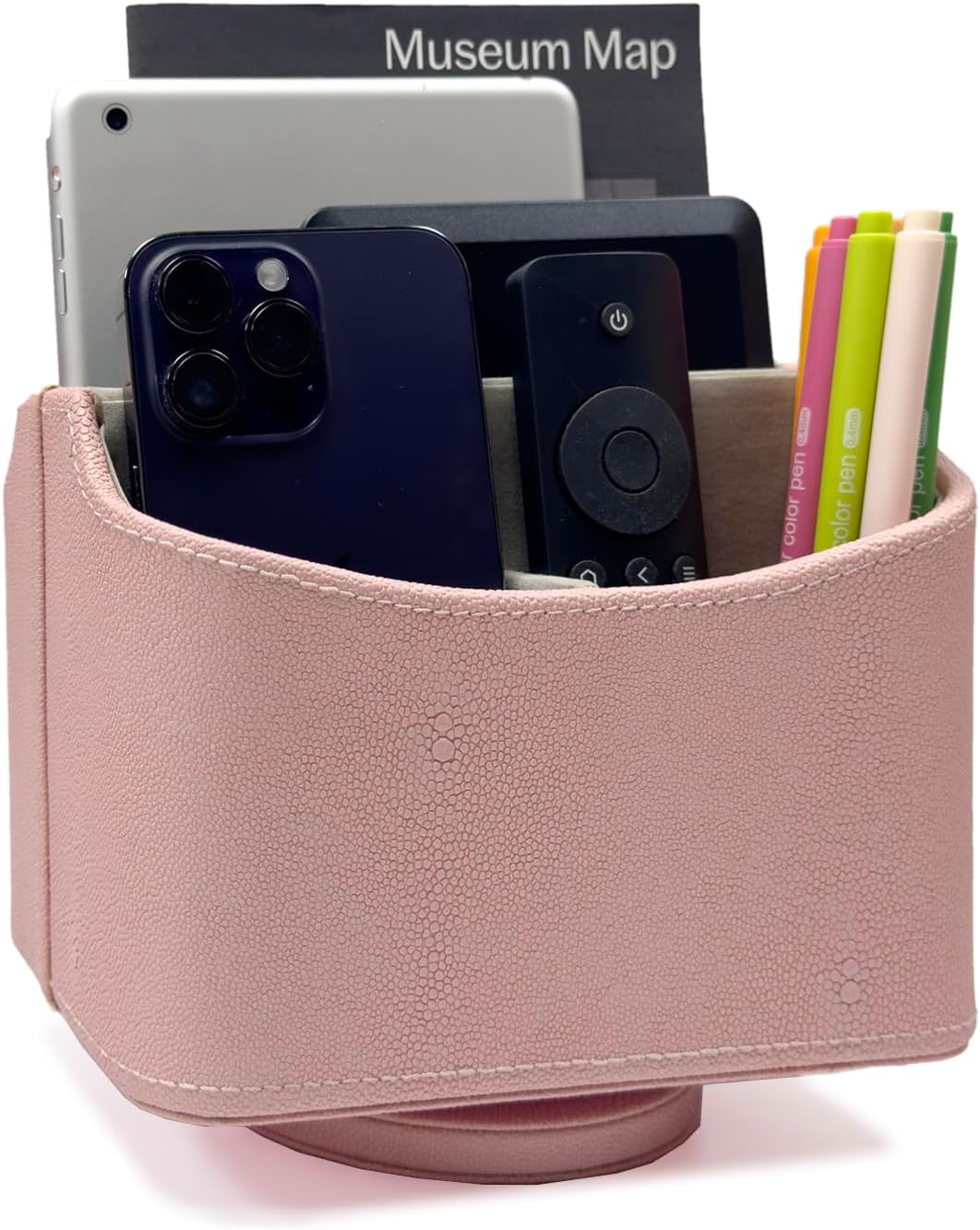 UnionBasic Rotating Desk Organizer, 360 Degree Desk Spinning Caddy, Desktop TV Guide/Mail/Media/Remote Controller Holder Organizer,Fishskin Pink