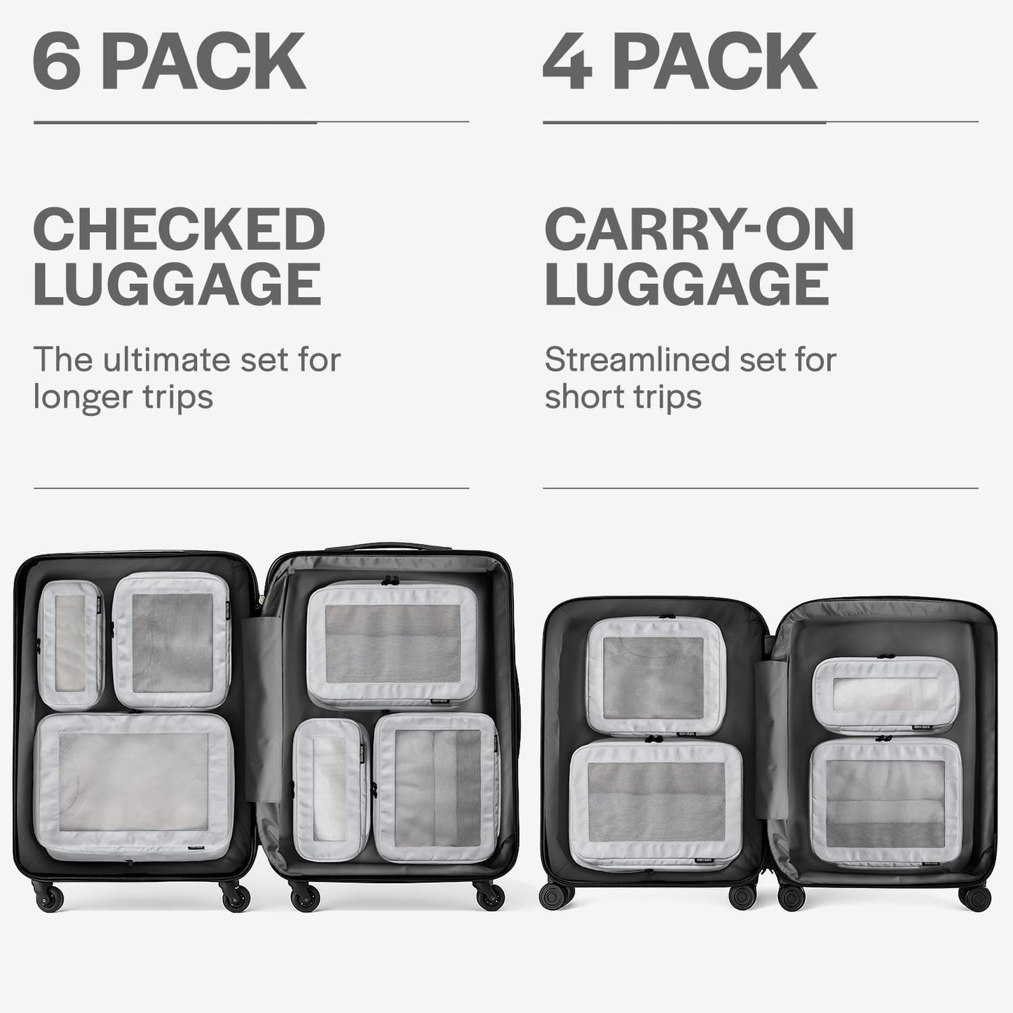 Aerotrunk Compression Packing Cubes for Travel - Luggage Organizer Bags - Double Zipper Packing Cubes for Suitcases (4-Pack, Light Grey)