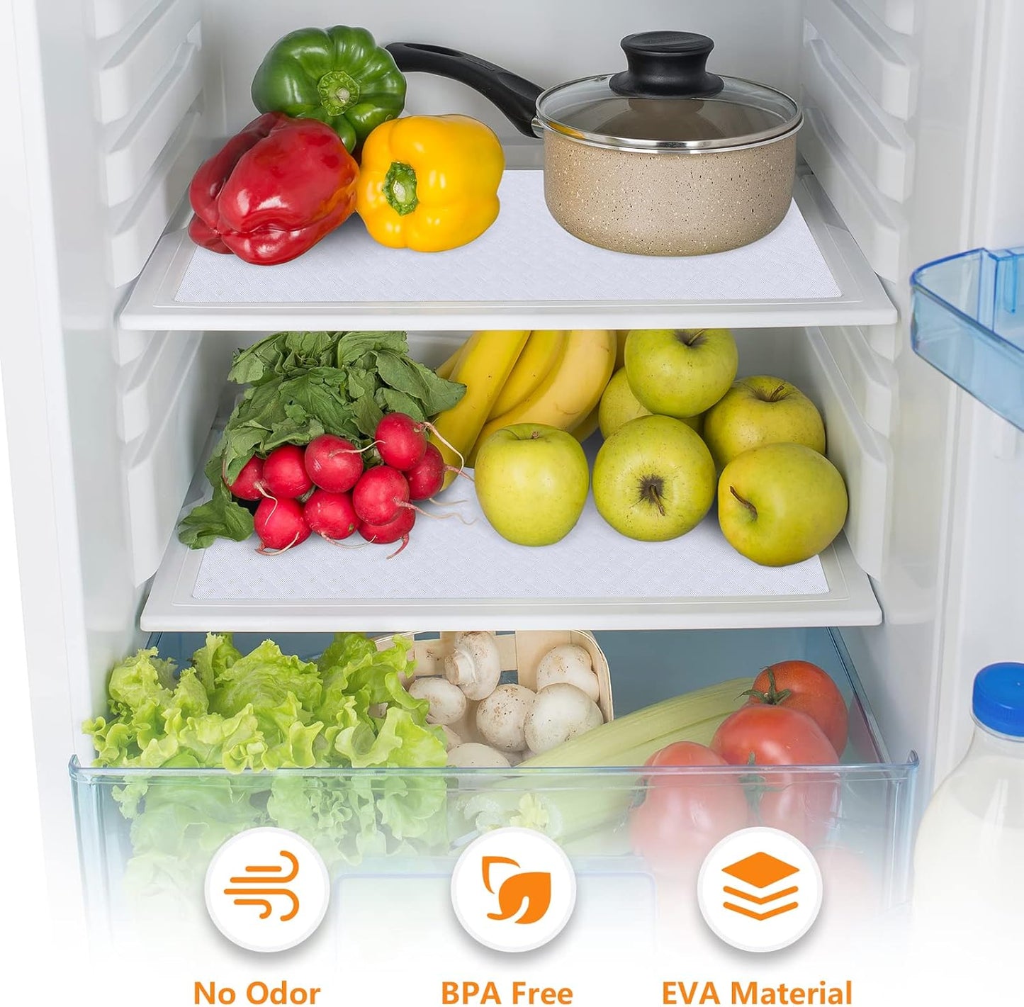 Shelf Liners for Kitchen Cabinets Refrigerator Liners Waterproof & Oil-Proof Kitchen Cupboard Liner Non-Slip Drawer Mats EVA Material Non Adhesive Fridge Liner for Shelves -White 17.5 x 393.7 Inches