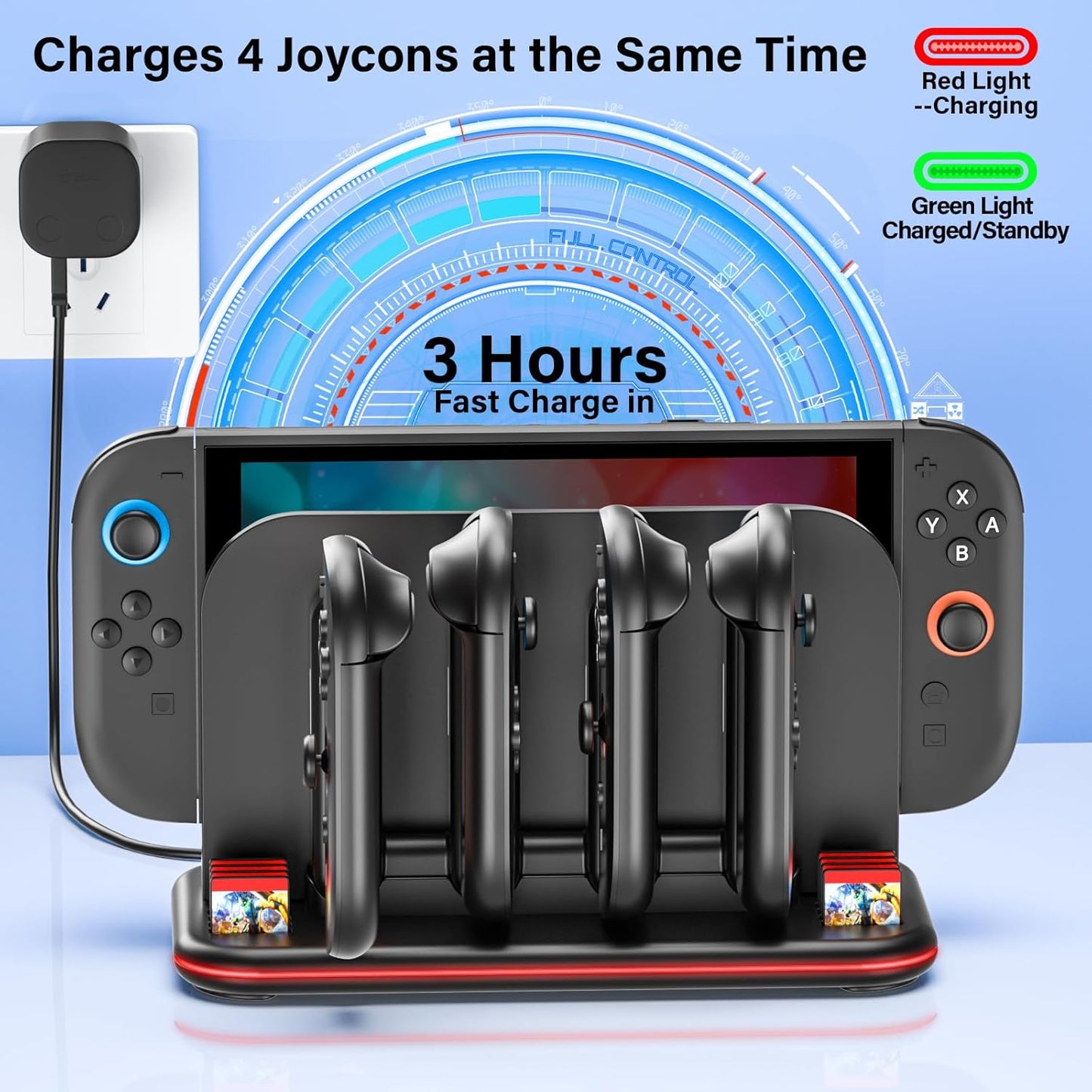 Switch 2 Controller Charger, 3H Fast Charging Dock for Nintendo Switch 2 Joycon, Charger Station for Joycon 2 with LED Lights, 8 Game Card Slot, Storage Docking Stand for Switch2 Accessory