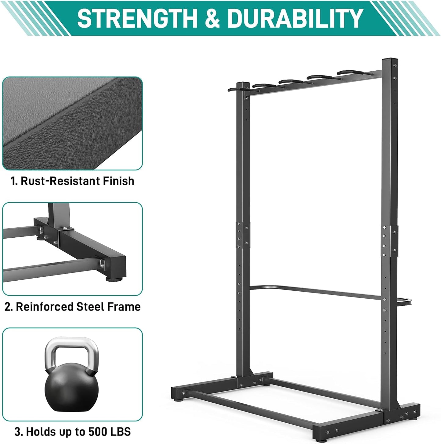 EVERHANGER Freestanding Bike Rack, Vertical Bike Rack Stand for Garage, Bicycle Storage Organizer, Holds Up to 5 Bikes