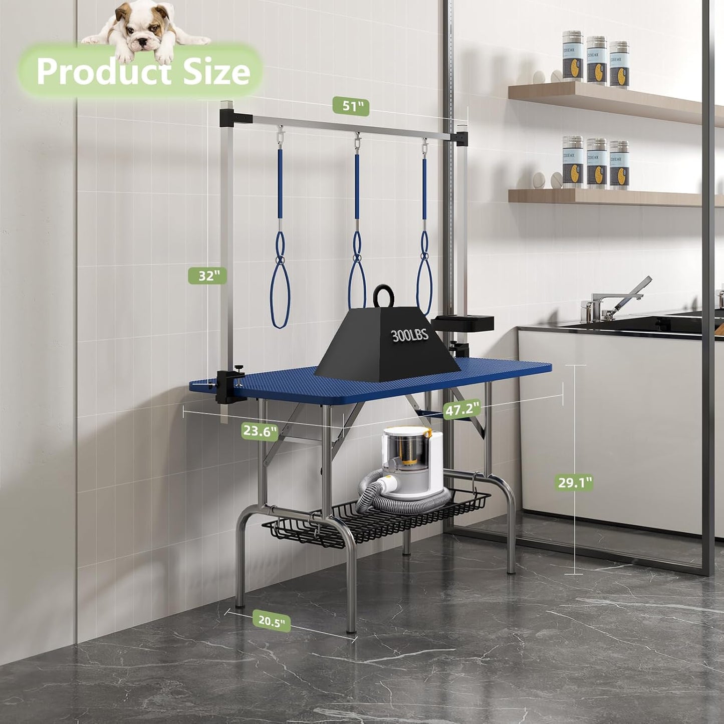 VFK 47'' Large Dog Grooming Table Stainless Steel Foldable Grooming Table for Dogs at Home Adjustable Height Arms Pet Station with Nooses, Mesh Tray, Tool Organizer