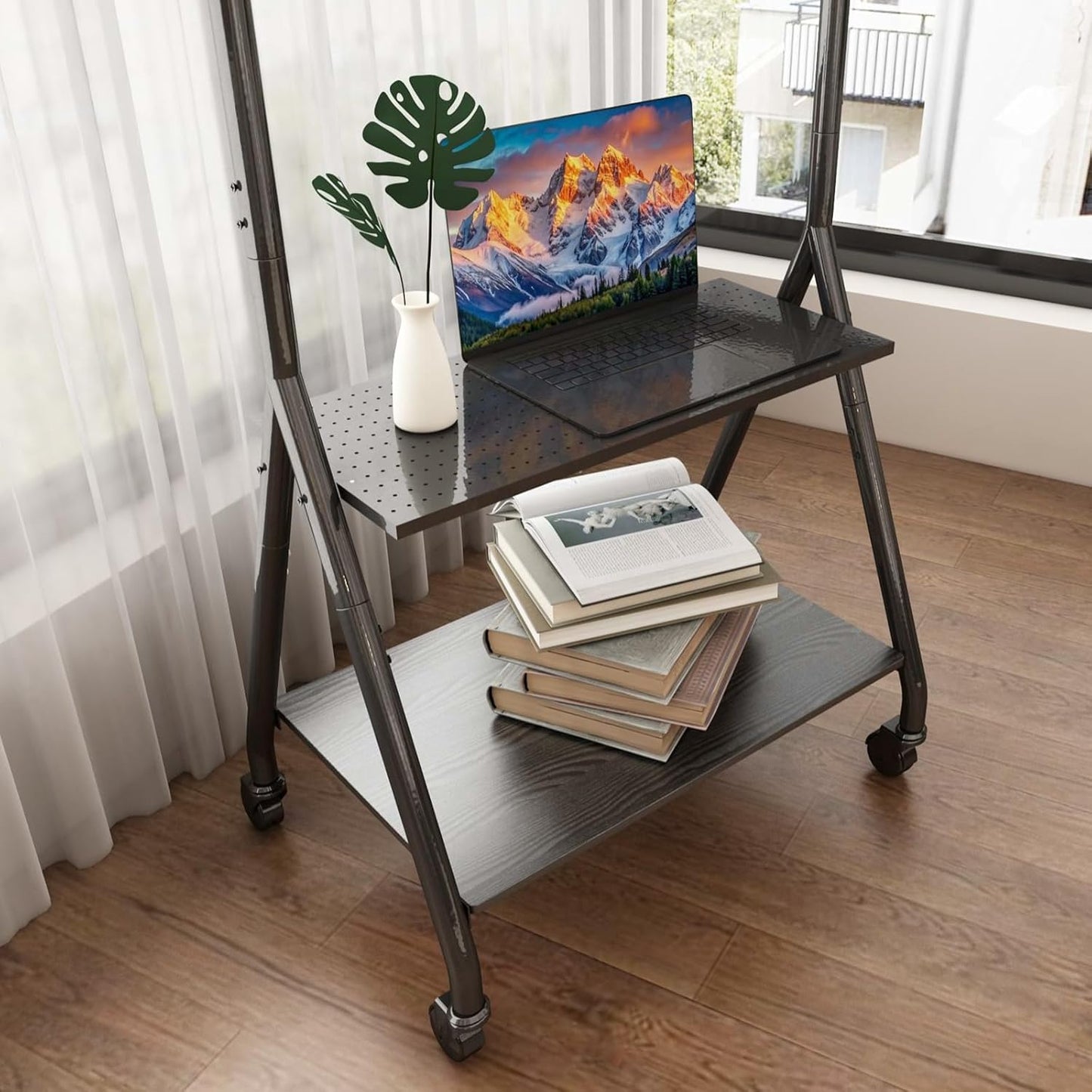 ZHOOGE Mobile TV Cart with 2-Tier Shelf for 32-80 inch TVs up to 110 lbs, Rolling TV Stand with Silent Wheel, Portable Outdoor Tv Stand for Business, Office, School, Home, Black