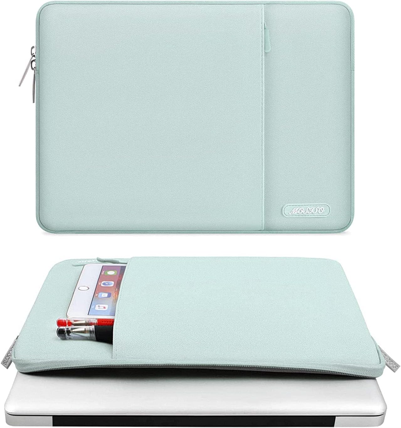 MOSISO Laptop Case 12.3 inch, 11.6-12.3 inch Laptop Sleeve Compatible with MacBook Air 11.6, Acer HP Dell Lenovo Samsung, Surface Pro, Polyester Vertical Computer Sleeve Bag with Pocket, Mint Green