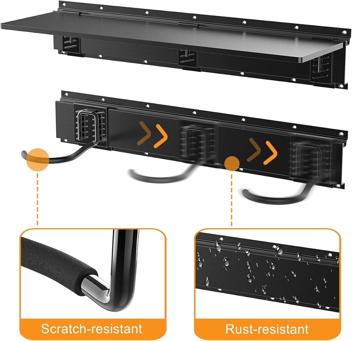 TORACK Bike Storage Rack with Shelf, 6 Bikes Hangers for Garage, Space Saving Bike Rack Wall Mount, Holds Up to 600 LBS