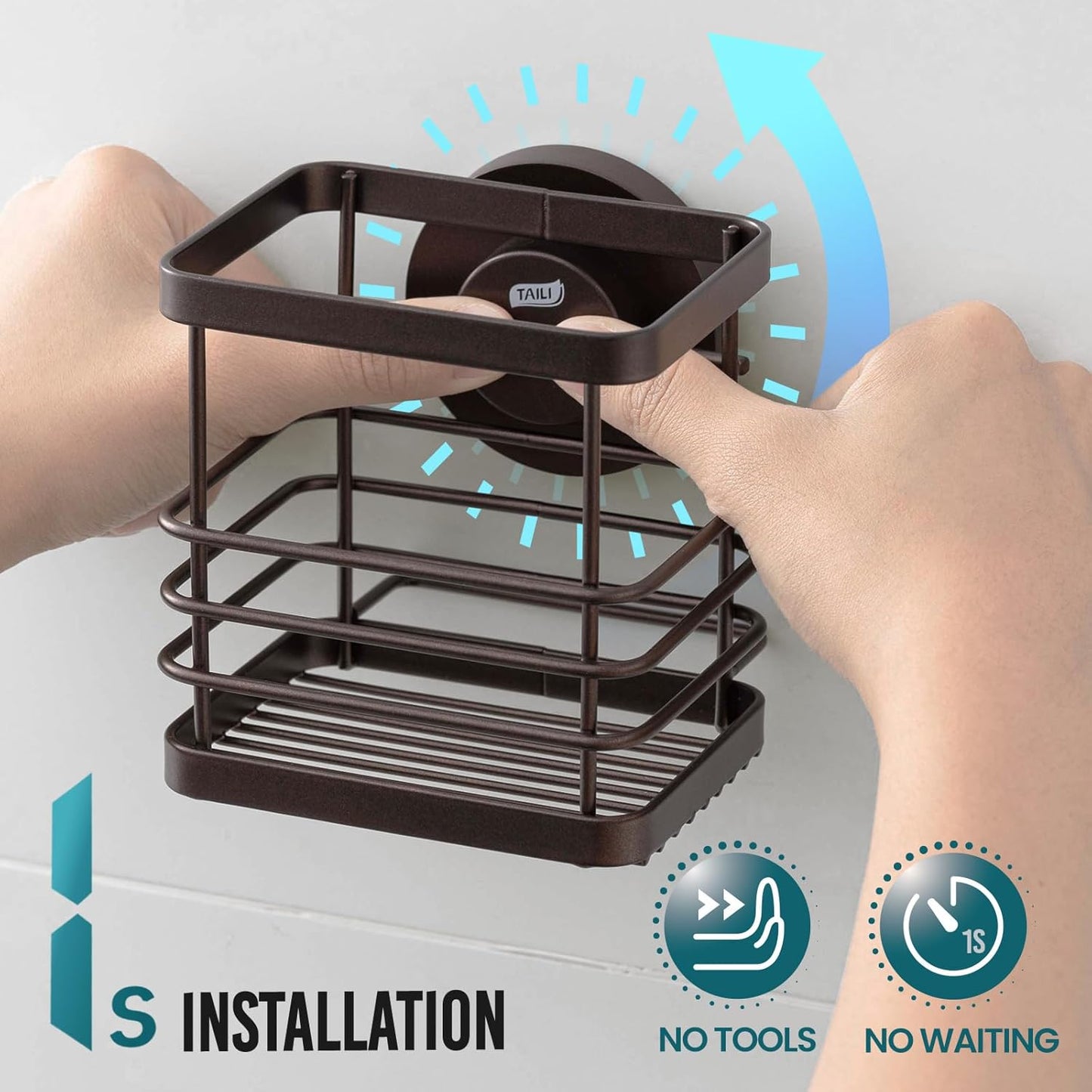 TAILI Patented Suction Cup Toothbrush Holder, Stainless Steel Anti-Puddling Toothbrush Shower Holder, No Drilling Removable Organizer for Bathroom Toothpaste, Razor, Kitchen and Office Items, Brown