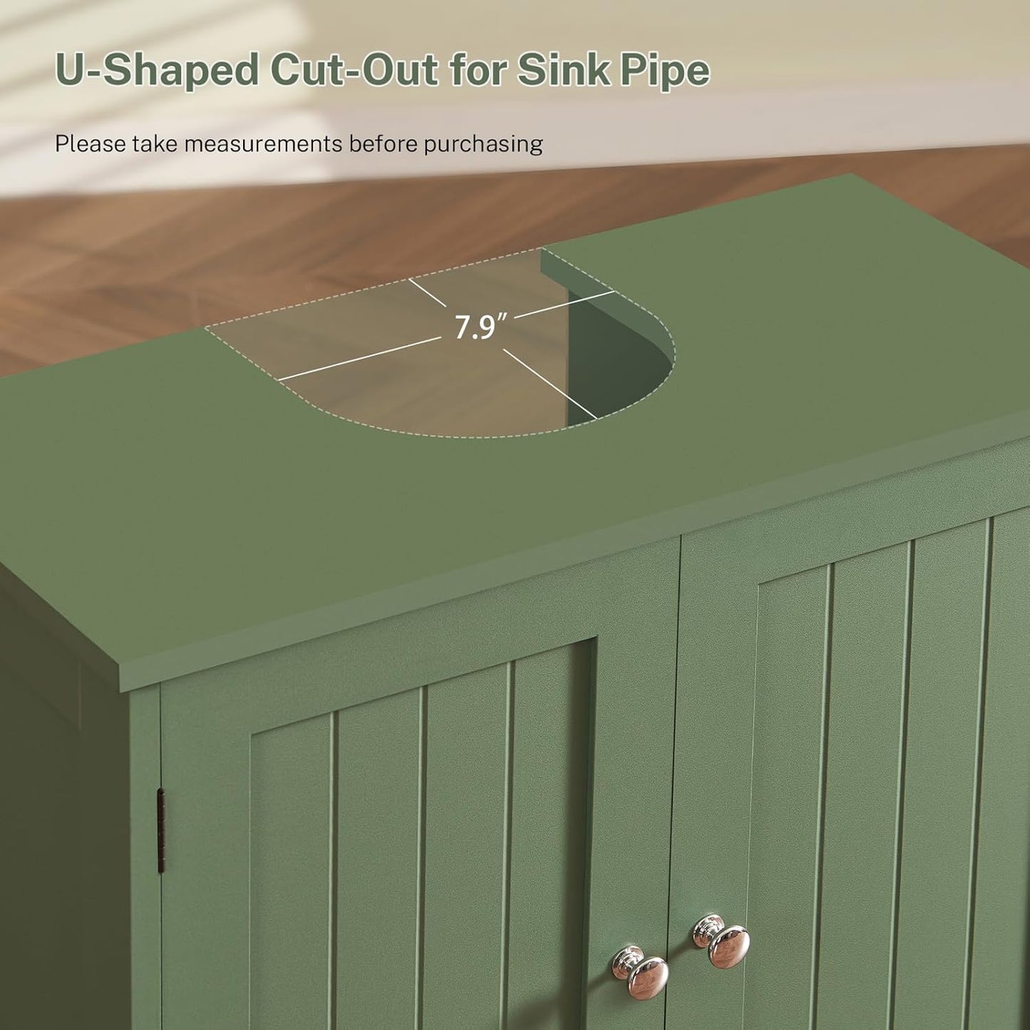 TEENFON Pedestal Sink Storage Cabinet, Under Sink Cabinet with 2 Doors & Shelf, Under Bathroom Sink Cabinet, Pedestal Sink Storage for Bathroom, Green