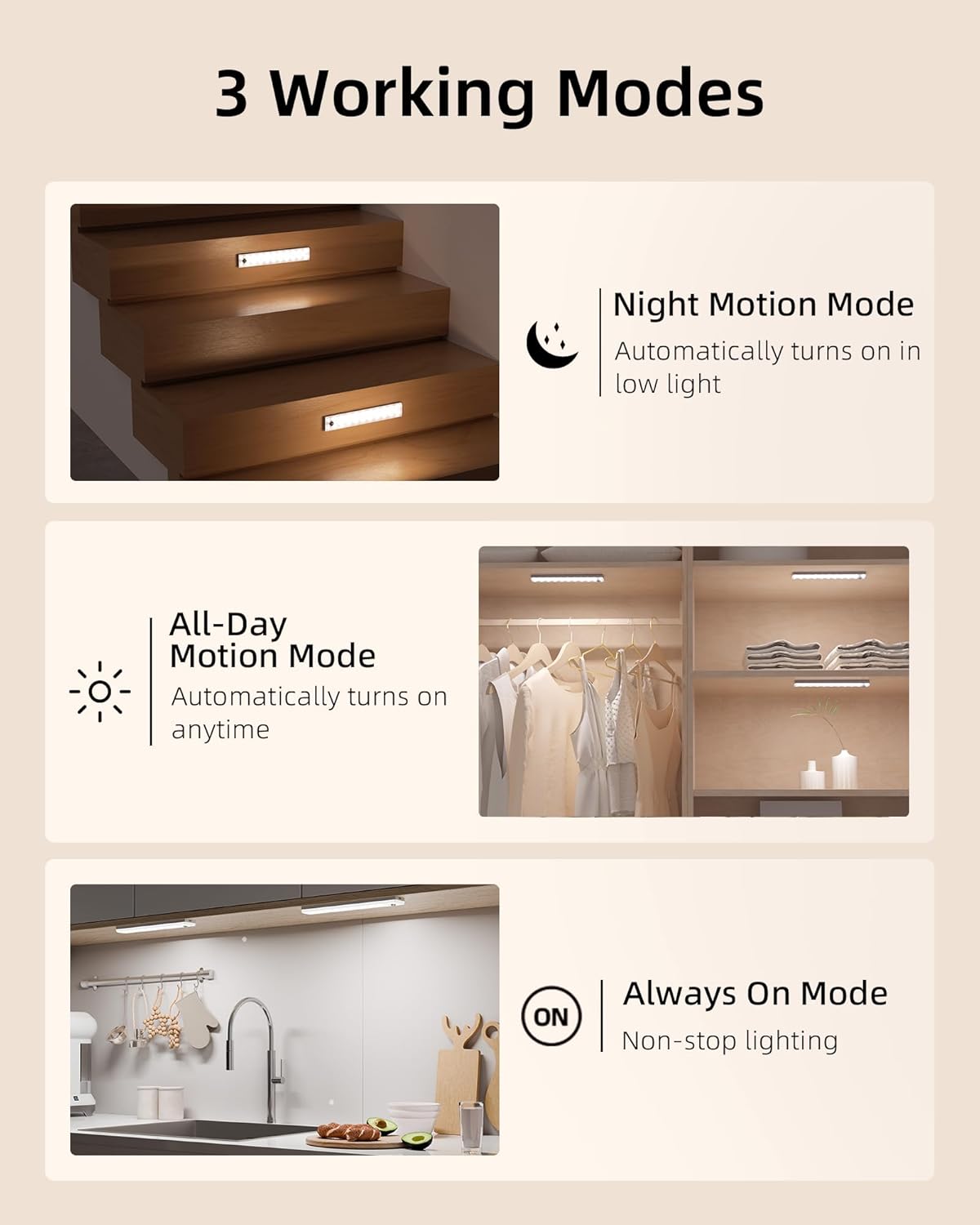 EZVALO 6-Pack Under Cabinet Lighting, 2000mAh Rechargeable Wireless Motion Sensor Lights, 62LEDs, 3 Color Temps, Dimmable, Timer, Magnetic, with Remote Control for Kitchen, Closet, Stair
