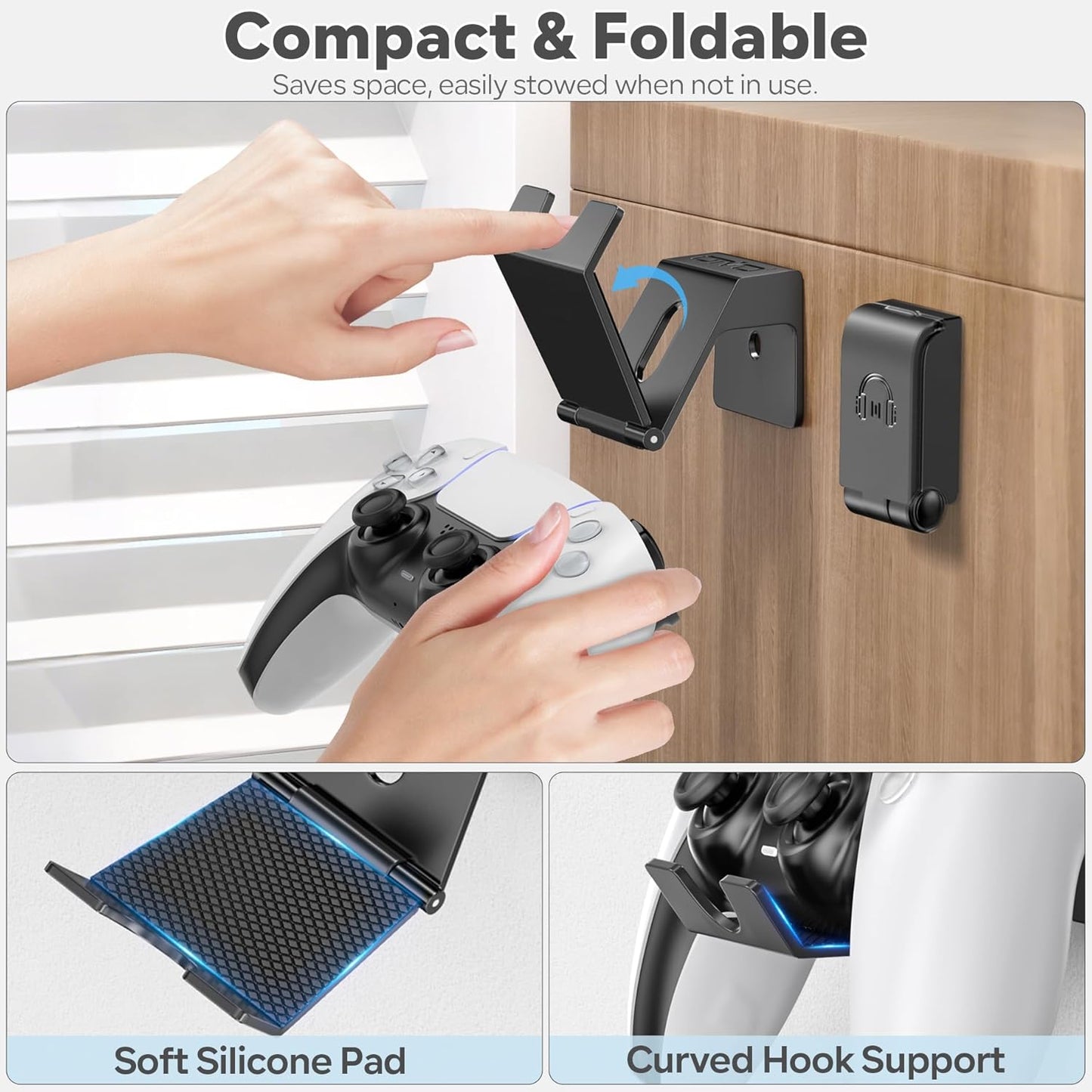 OIVO Controller & Headset Wall Mount Holder Stand, Foldable Headphone Stand, Gaming Controller Holder Hanger Hook, Universal Storage Organizer Controller/Earphone/Game Accessories-17 Packs