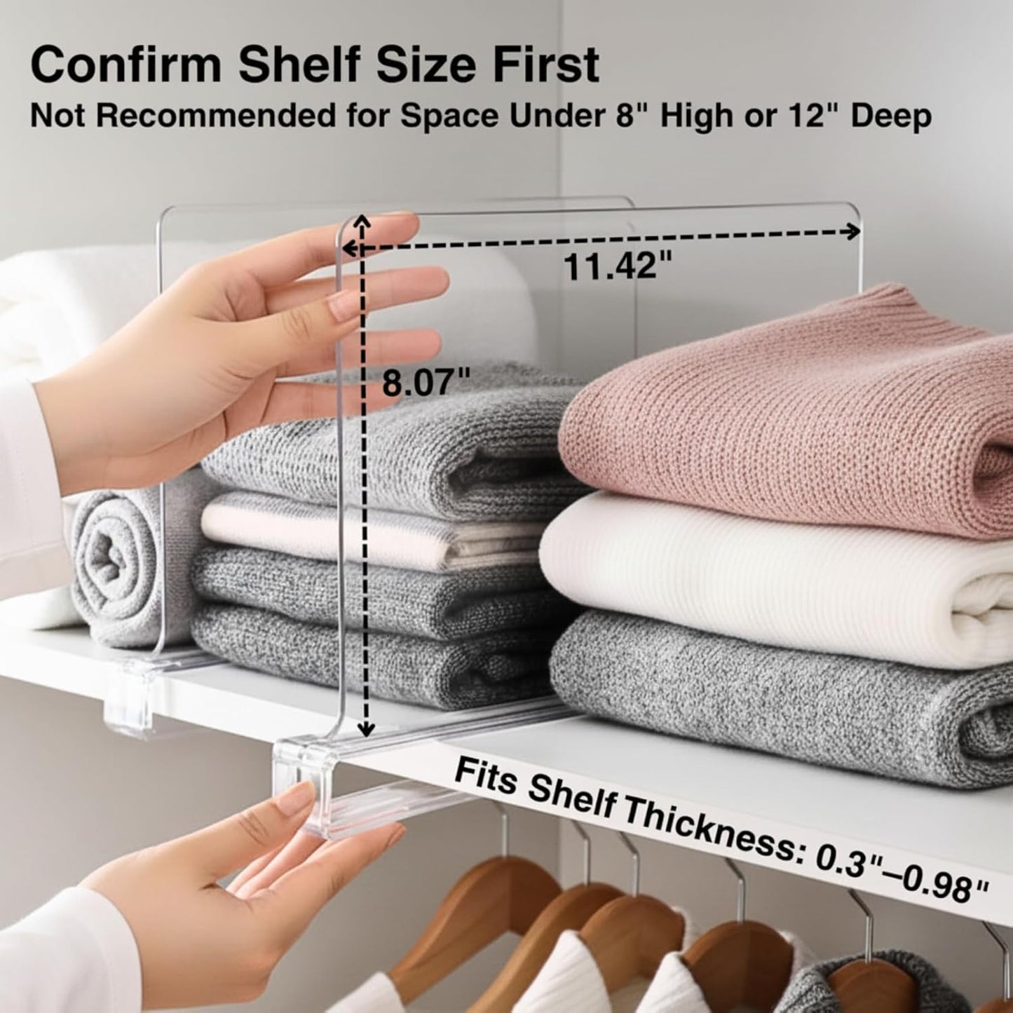 Shelf Dividers Purse Organizer for Closet: 8-Pack Acrylic Bag Storage Organizer for Handbags, Clutches, Clothes, Sweater, Towel on Wood Shelves