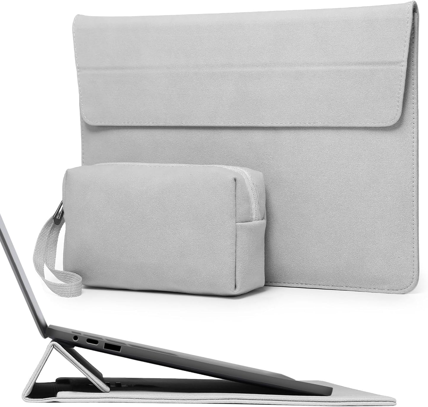 HYZUO 15 Inch Laptop Sleeve Case with Stand Feature for MacBook Air 15 M4 A3241 M3 A3114 M2 A2941 2025-2023, MacBook Pro 15, 15" Surface Laptop 7/6/5/4/3, with Carrying Pouch, Light Gray