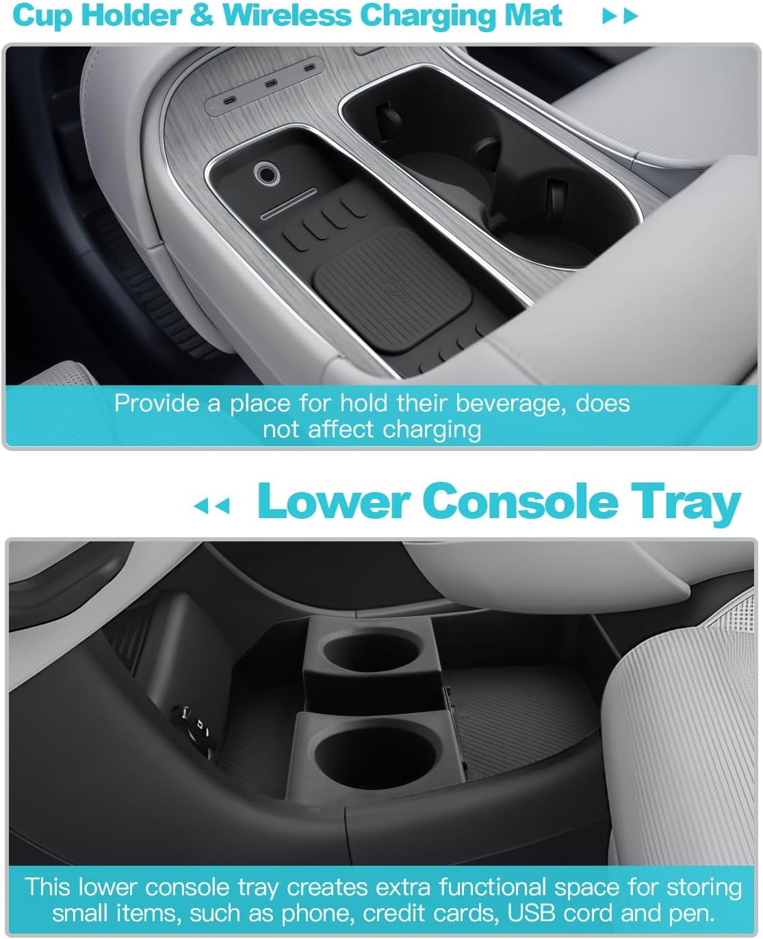 CDEFG 3Pcs for 2026 Hyundai Palisade Center Console Organizer, for 2026 Hyundai Palisade Accessories Lower Console Organizer Wireless Charging Mat