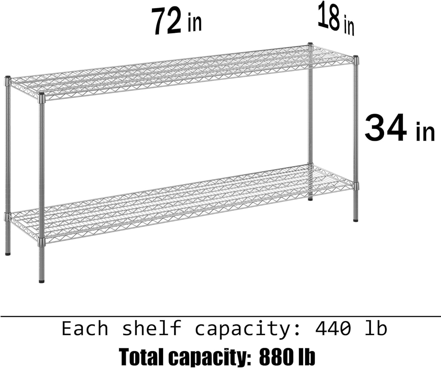 18" Deep x 72" Wide x 34" Height Wire Shelving Kit | 2-Tier | NSF Commercial Storage Rack Unit