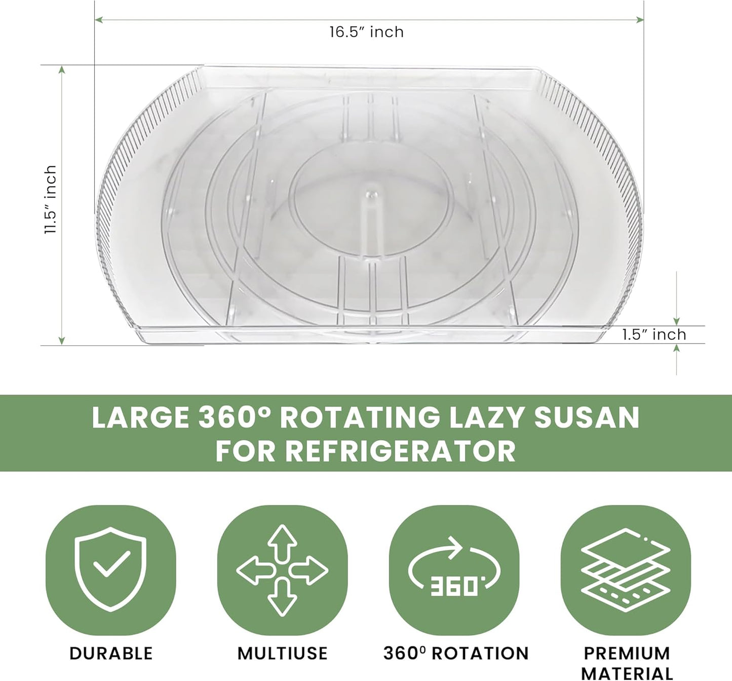 NOSTA Home 360° Rotating Lazy Susan for Refrigerator| Rectangular Fridge Organizer | Cabinet, Pantry, Refrigerator Organizers and Storage | Effortlessly Refrigerator Organizing Solution (16.5 x 11in)