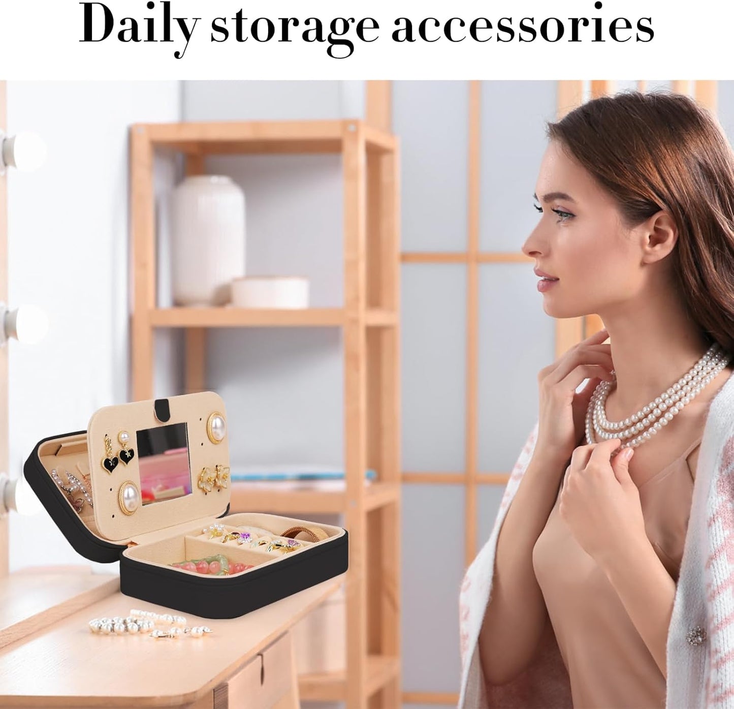 TopPerfekt Travel Jewelry Case, Jewelry Box with Mirror, Jewelry Organizer Bridal Shower Gifts to Her, Earring Storage Travel Case, Trendy Gift for Women and Girls, Girlfriend-Letter M, Black