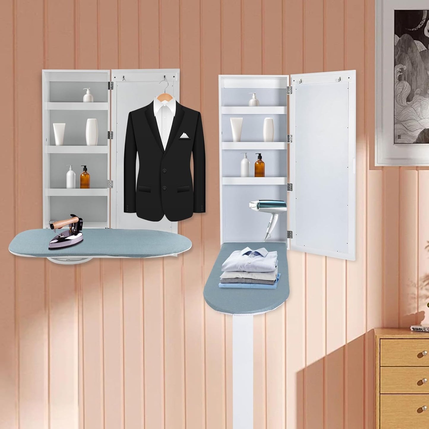 Wall Mounted Ironing Board Cabinet, Built in Swivel Ironing Board Folding with Storage, Foldable Ironing Storage Station for Home, Apartment & Small Spaces
