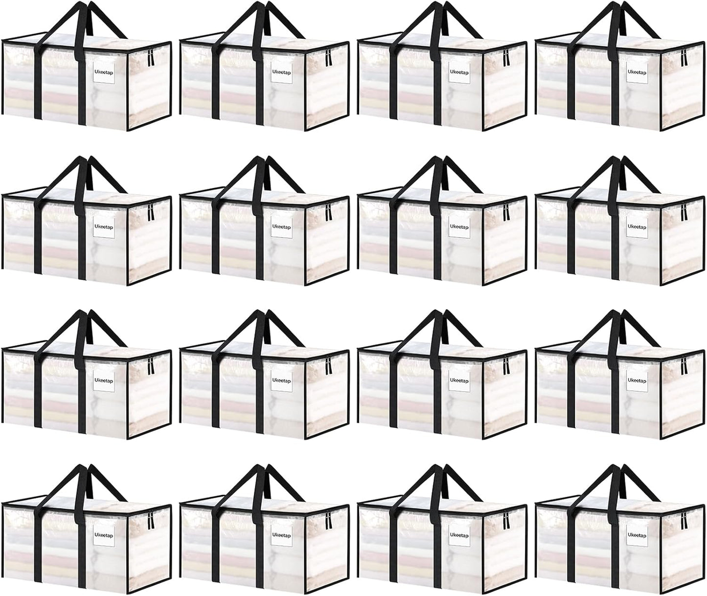 16 Pack Extra Large Heavy Duty Moving Bags, Clear Storage Bins with Lids, Reinforced Handles & Heavy-Duty Zippers Moving Boxes Storage Bags Totes for Clothes Packing, Dorms, College Supplies, Clear