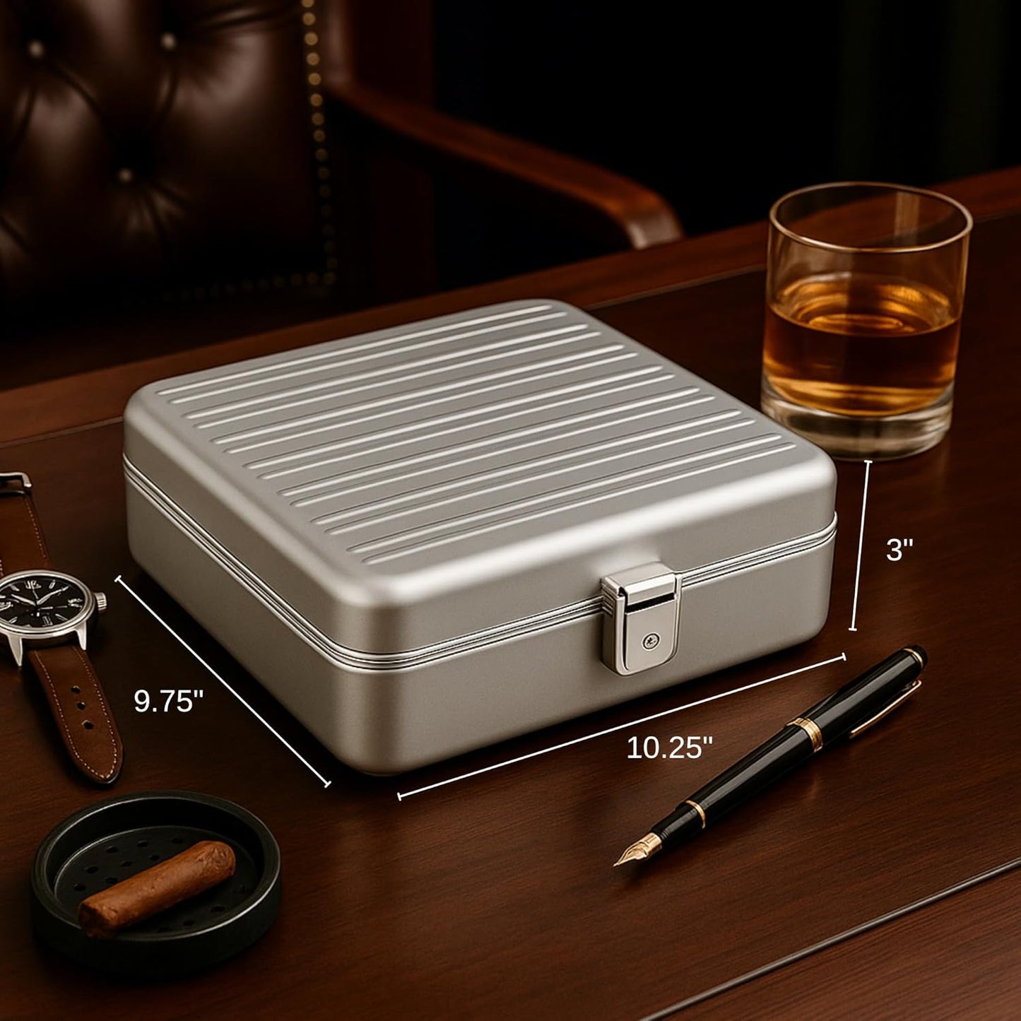 Bey-Berk Prague Aluminum Watch Case in Silver – 9-Slot Locking Travel Box with Soft Interior for Watch Storage