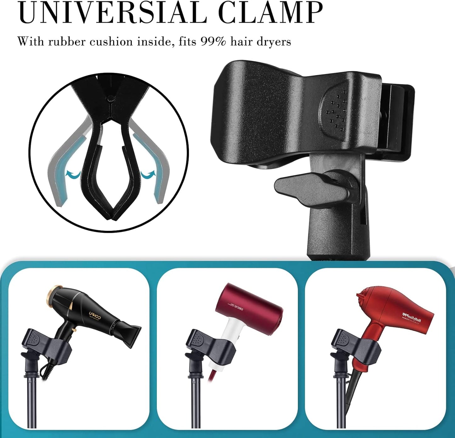 Hands Free Hair Dryer Stand Holder - 59in Adjustable Height, Metal Blow Dryer Stand with Heavy Base, 180 Rotatable for Women, Pets