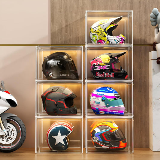 Clear Stackable Plastic Storage Bins with Lid, Dustproof Display Cases, Extra Large Figures Collectibles Showcase, Boot & Shoe Boxes, Helmet Protection Organizer (Clear-XL-3 Pack)