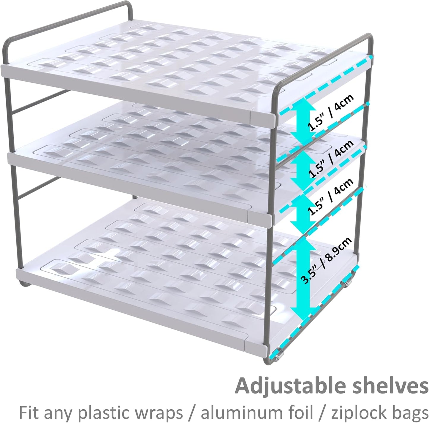 YAN & HIN Kitchen Cabinet Organizer, Expandable Kitchen Aluminum Foil and Plastic Wrap Organizers, Wrapping Paper Shelf, Baking Sheet and Bags Storage Rack for Pantry Organization