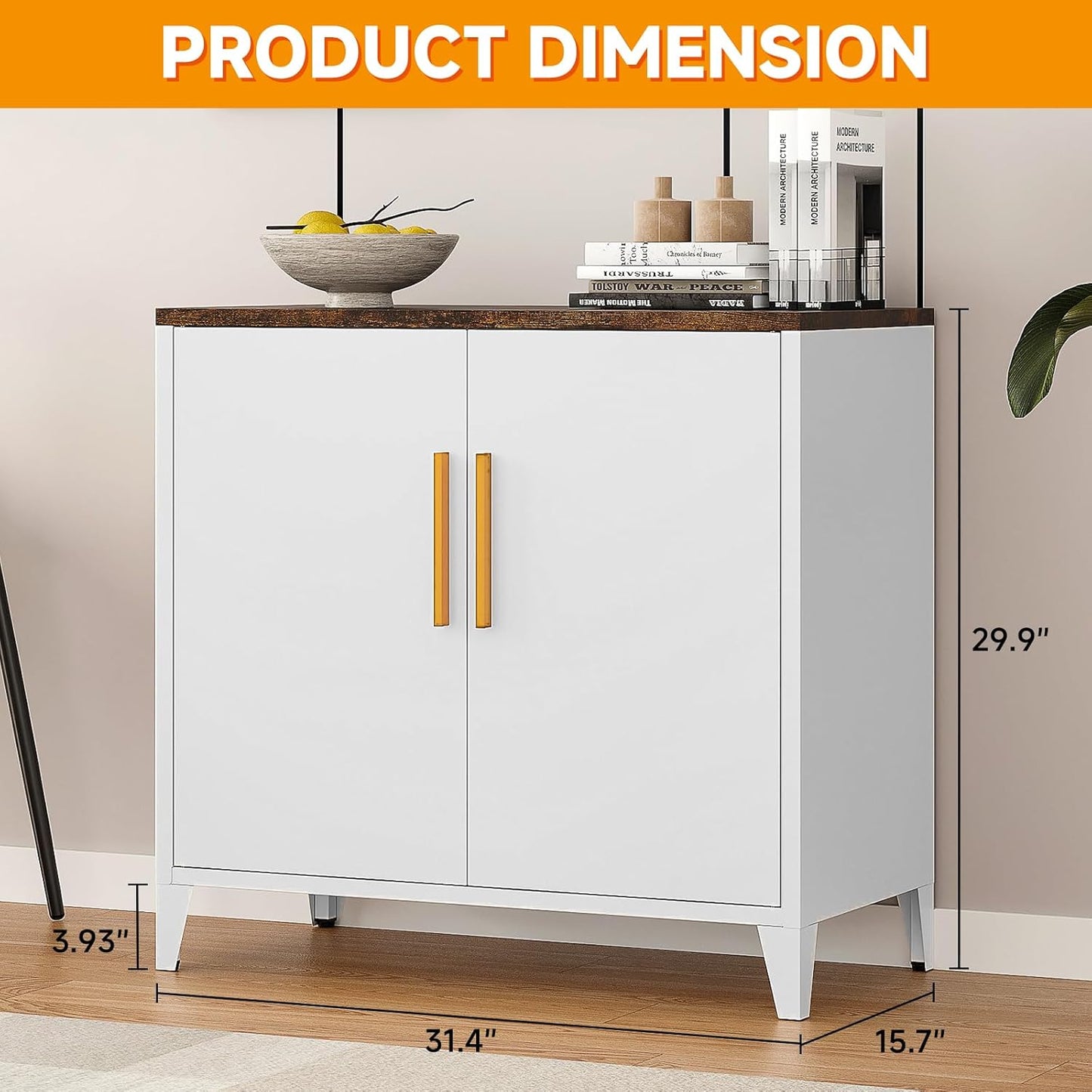 STANI 30" H Outdoor Storage Cabinet, Sideboard Buffet Cabinet, 2 Doors, Metal, Adjustable Shelf, Kitchen,Coffee Bar, Garden, Entryway, Table Cupboard,16" Dx 32" Wx30 H White