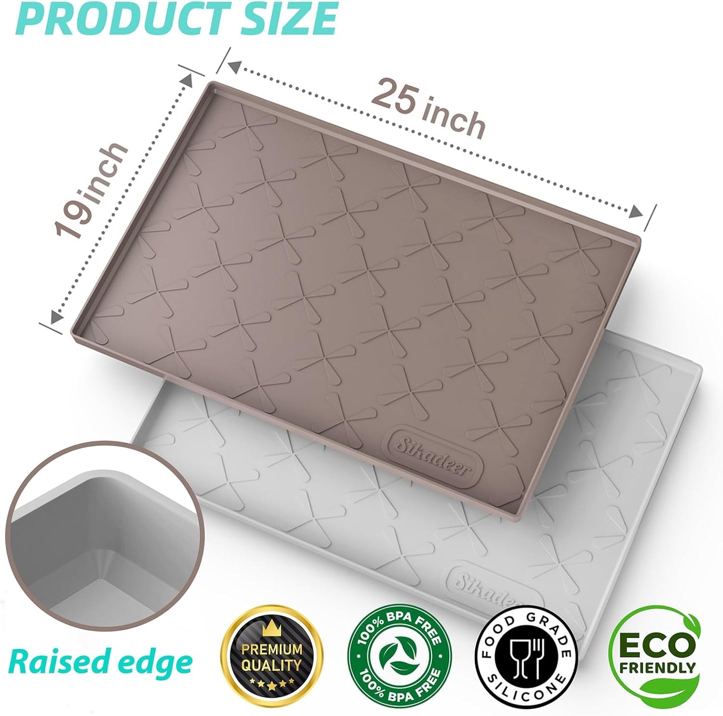 SIKADEER 25" x 22" Under Sink Mat Waterproof, Silicone Mat Kitchen Drawer Shelf and Cabinet Liner, Sink Protector for Kitchen Organizers and Storage, Boot Tray Pet Food Mats