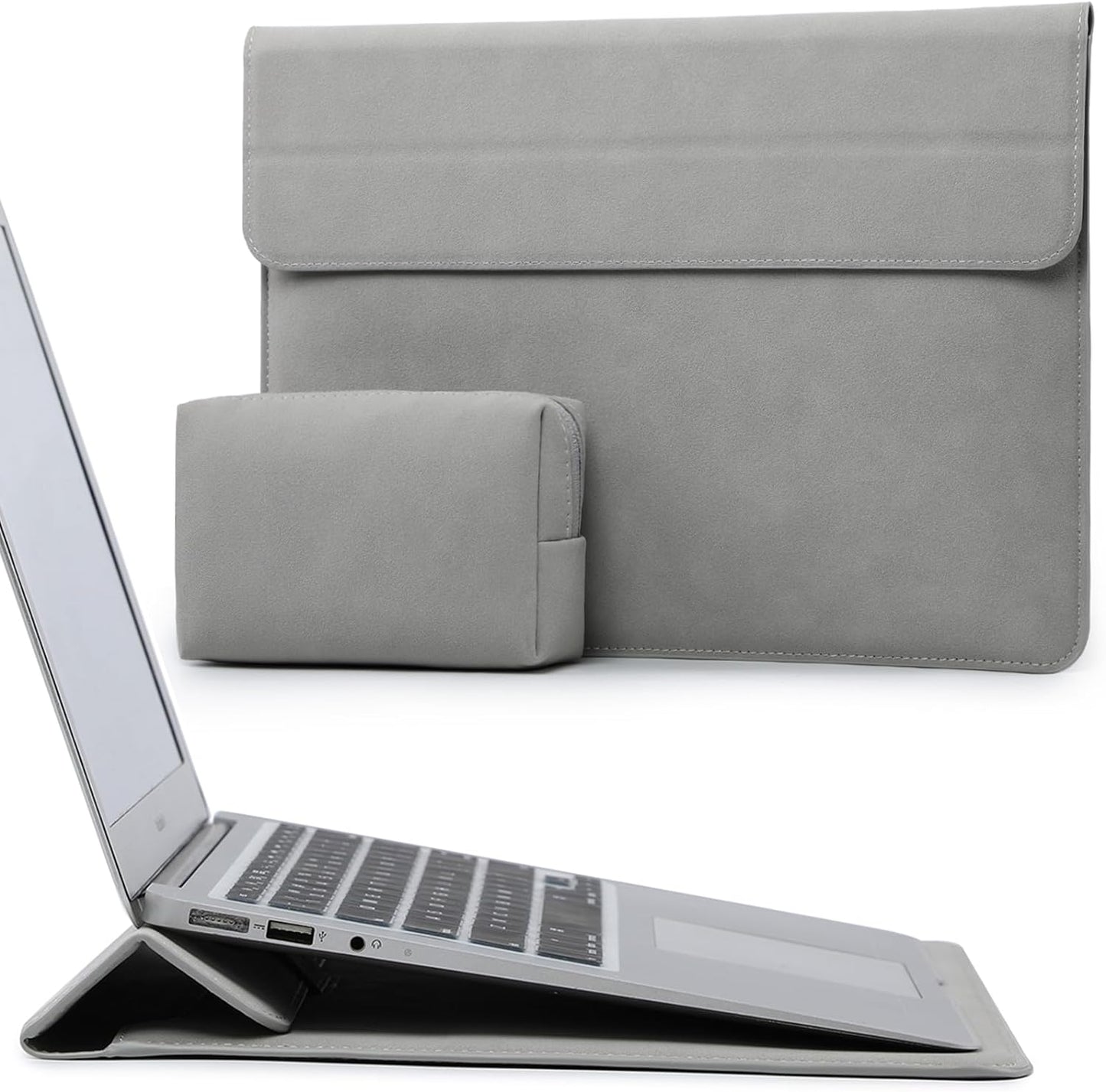 HYZUO 15 Inch Laptop Sleeve Case with Stand for MacBook Air 15 M4 A3241 M3 A3114 M2 A2941 2025-2023, 15" Surface Laptop 7/6/5/4, MacBook Pro 15 A1990 A1707 2019-2016, with Pouch, Light Gray