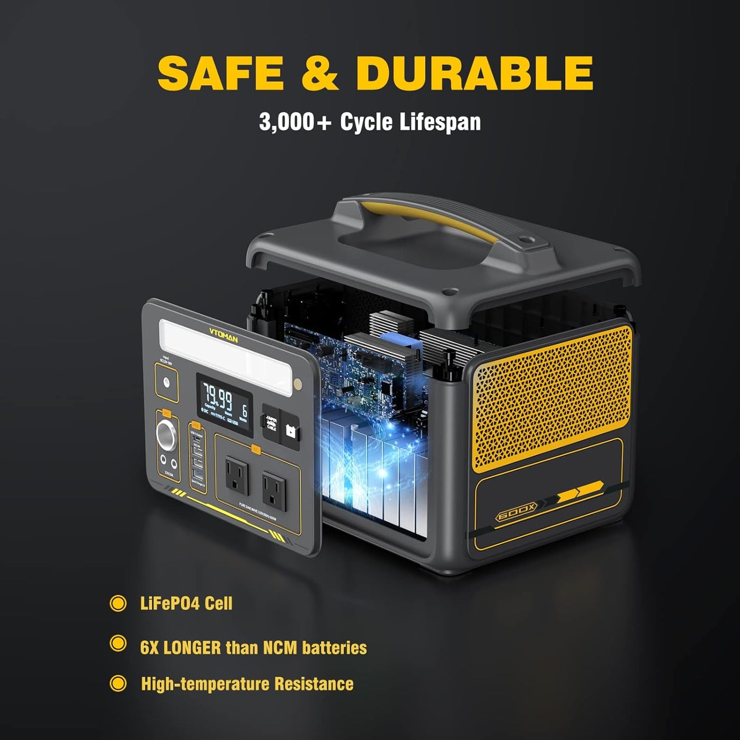 VTOMAN Jump 600X Solar Generator with 200W Solar Panel, 299Wh Portable Power Station with 2x 600W AC Outlets (Surge 1200W) for Outdoor Camping, Vehicle Emergency, Electric Backup