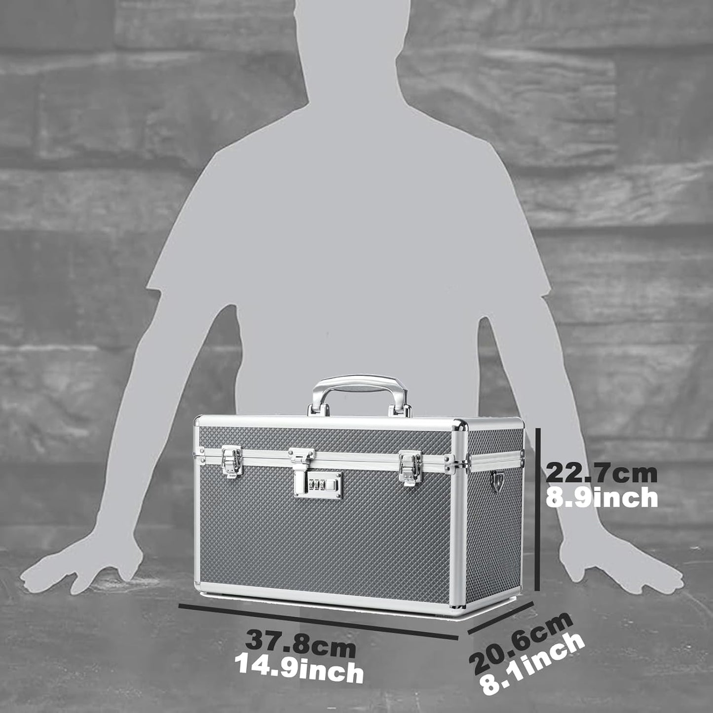 Storage Lock Box with Combination code, Lockable Medicine Storage Case, Empty First Aid Box, Security Lock Box, Multipurpose Lockbox for Home and Outdoor Use (Gray, X-Large)