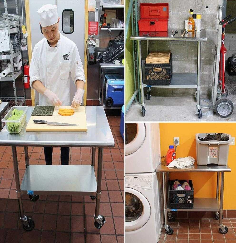 AmGood 72" Long x 36" Deep Stainless Steel Table with Casters